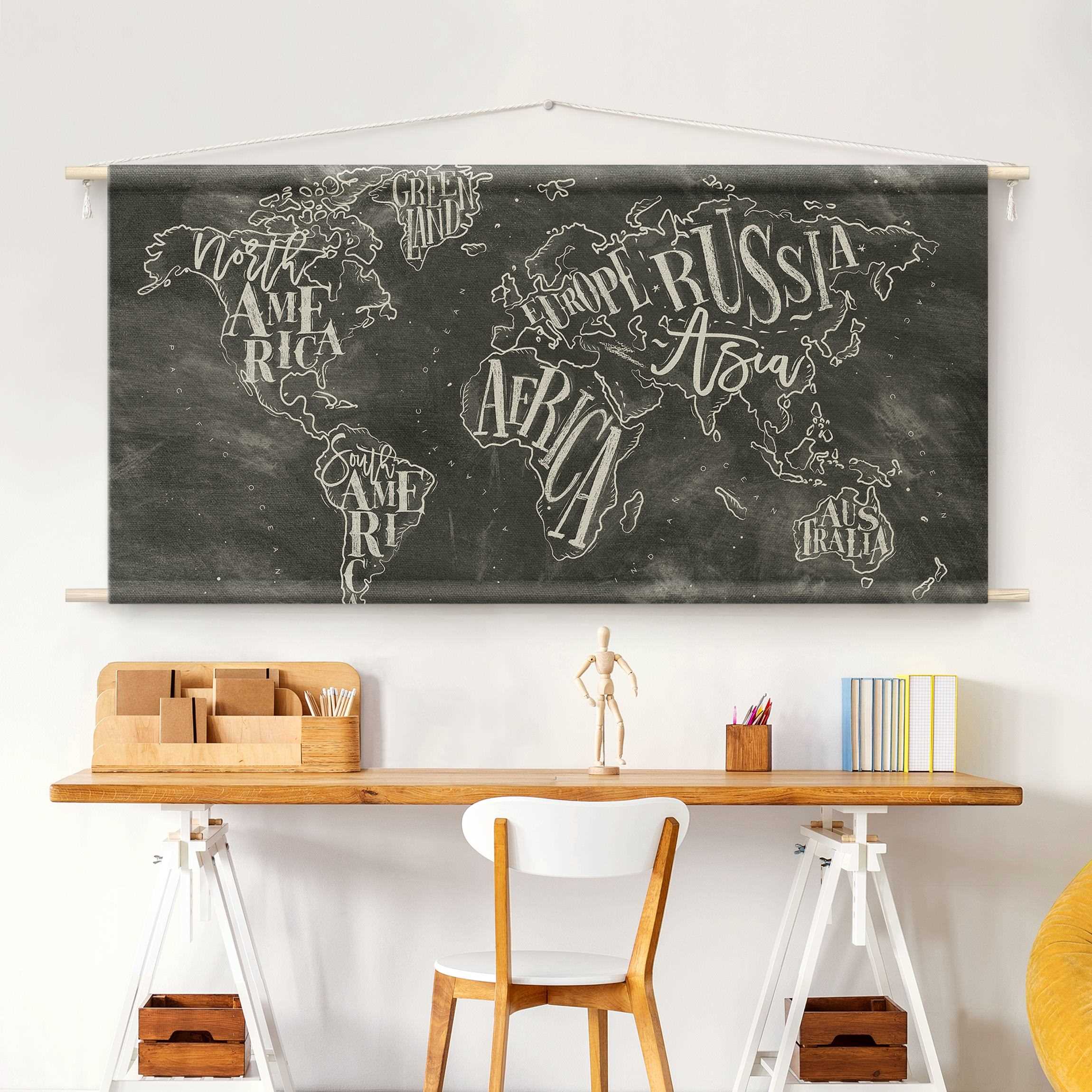 Wandteppich Kreide Weltkarte