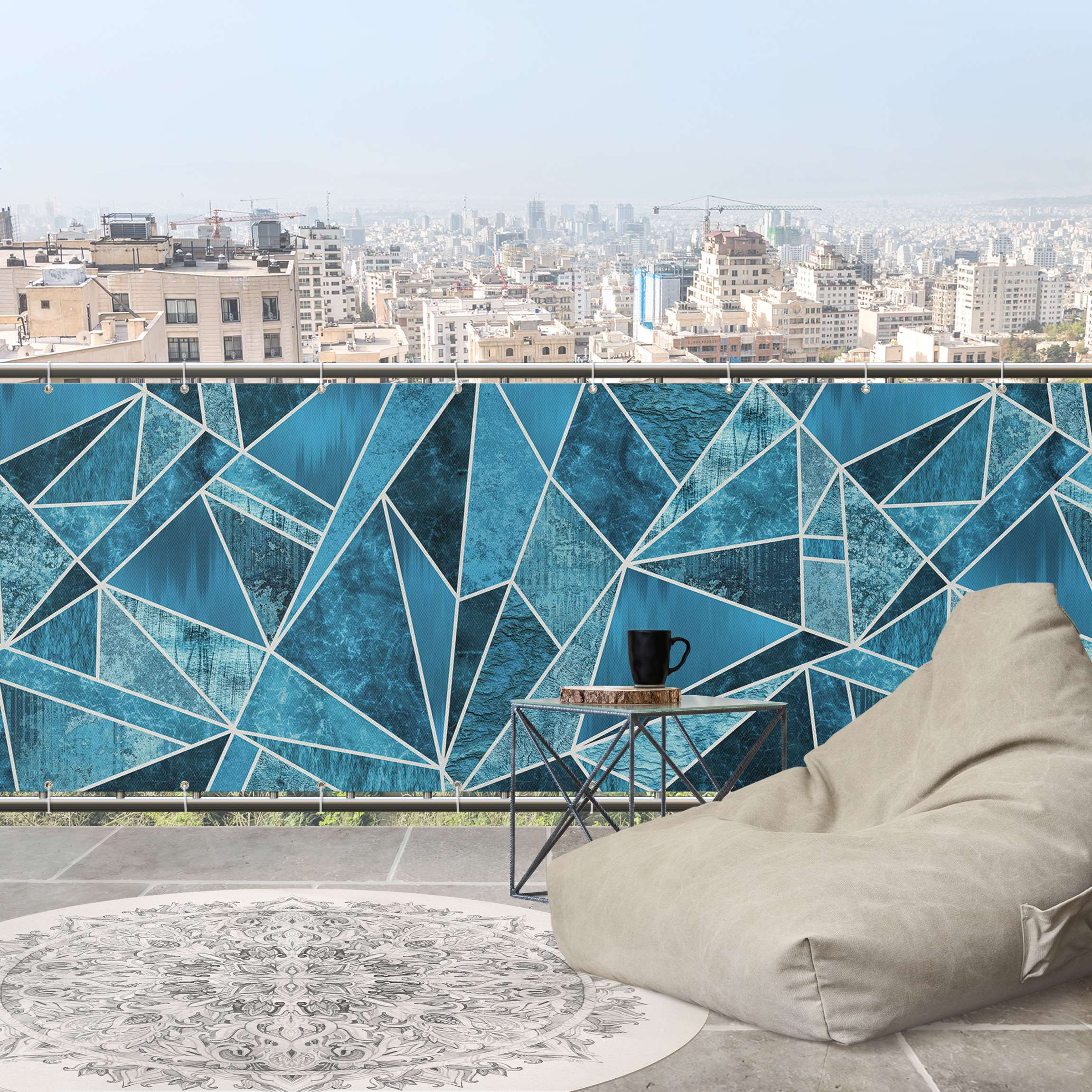 Balkon Sichtschutz Kristallblaue Geometrie