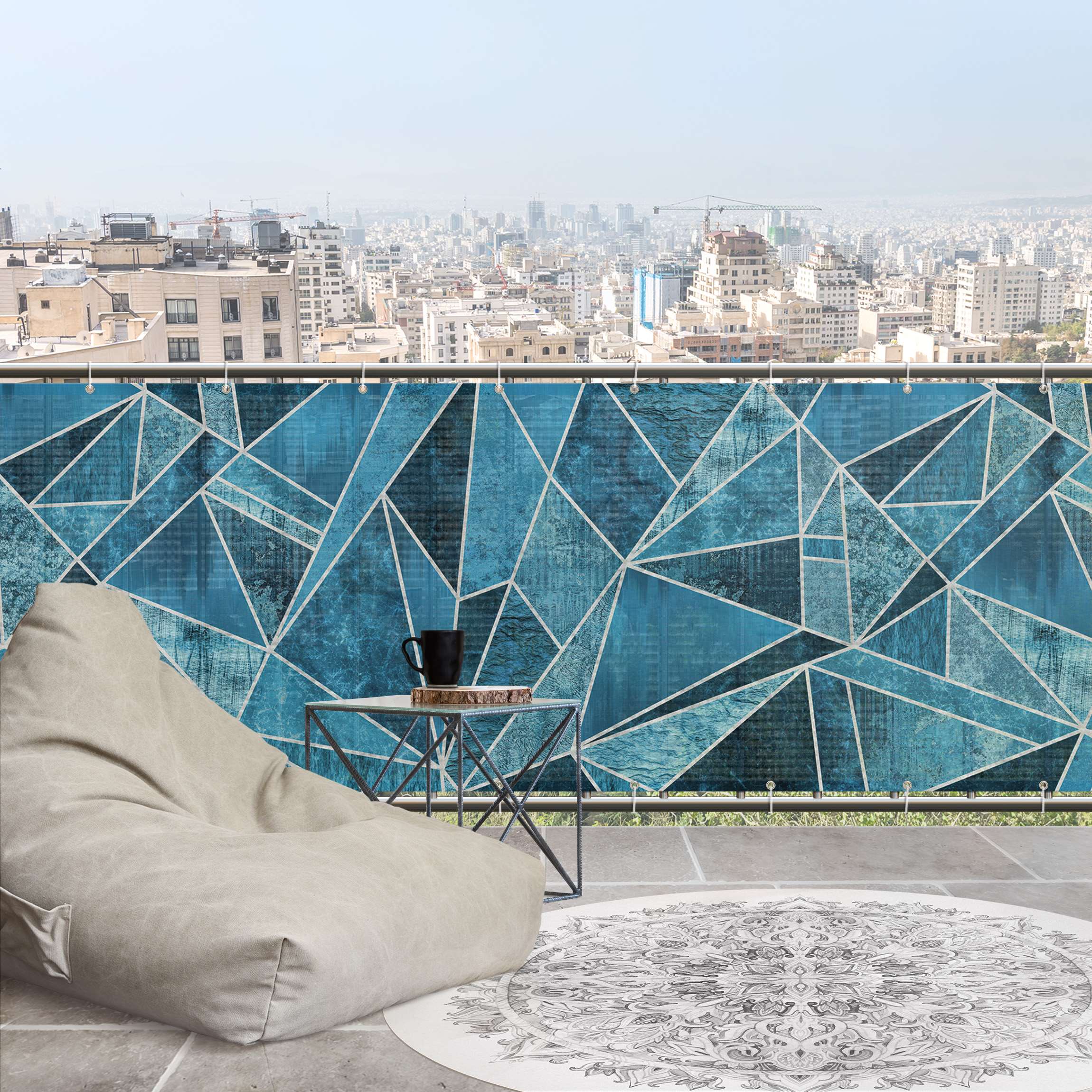 Balkon Sichtschutz Kristallblaue Geometrie