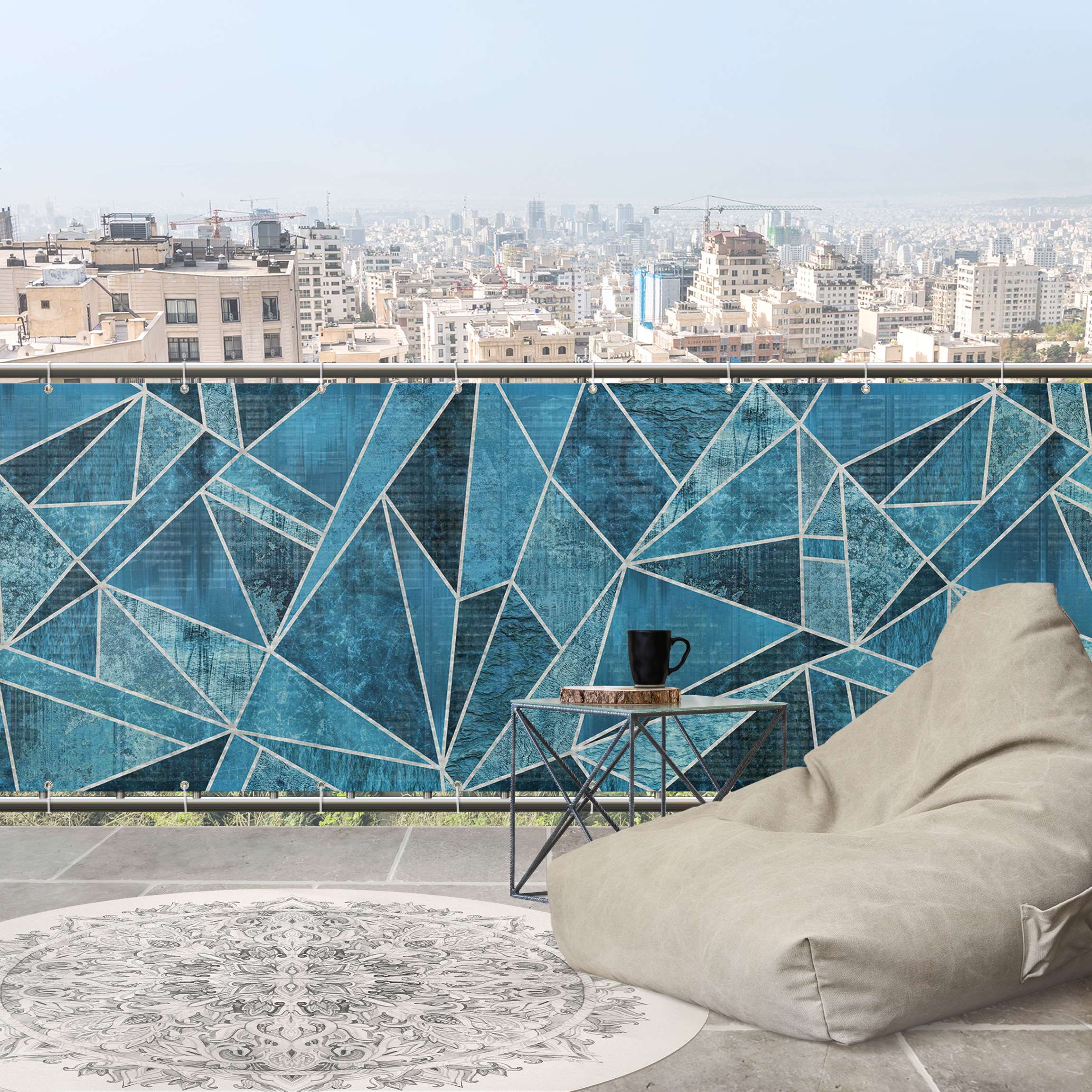 Balkon Sichtschutz Kristallblaue Geometrie