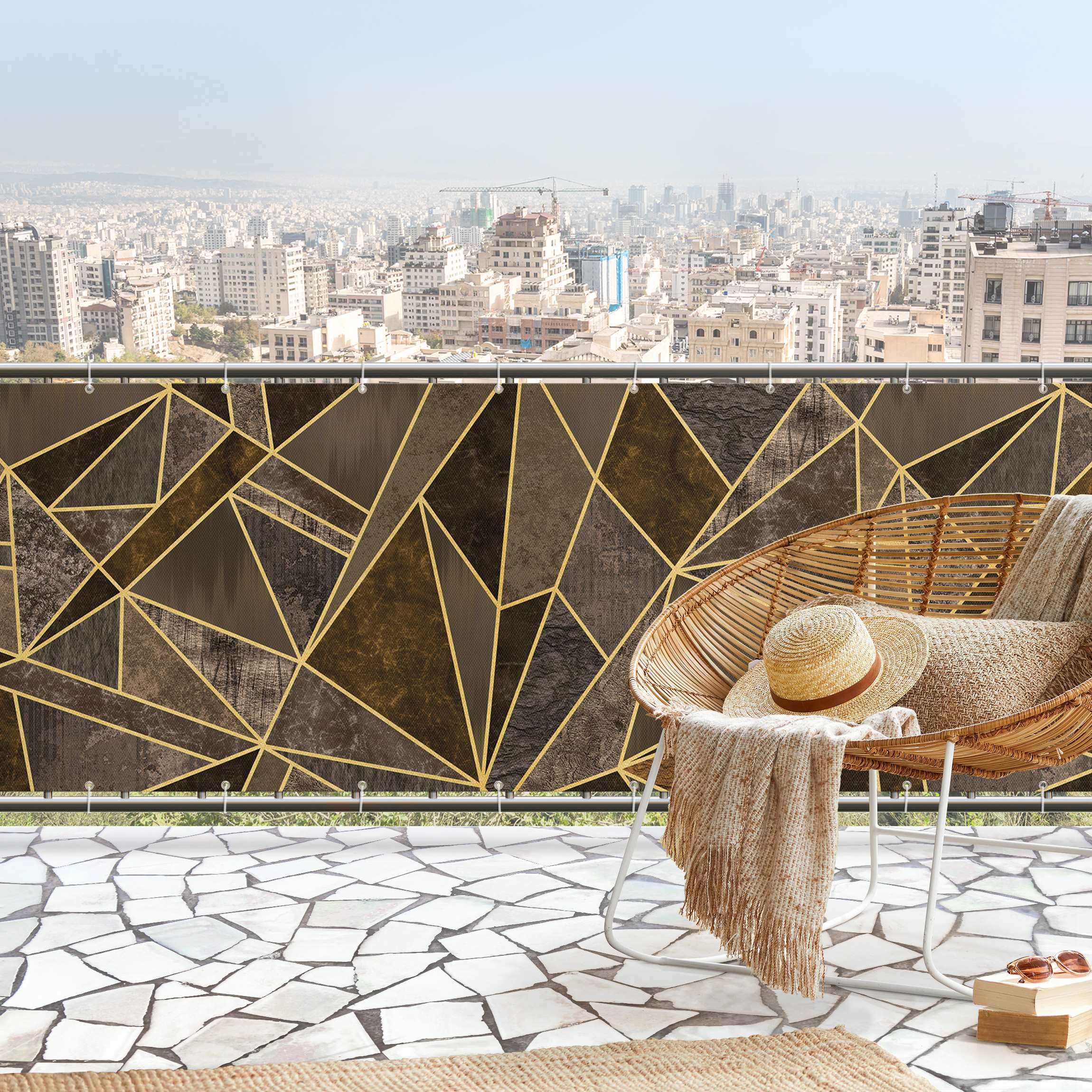 Balkon Sichtschutz Kristallbraune Geometrie