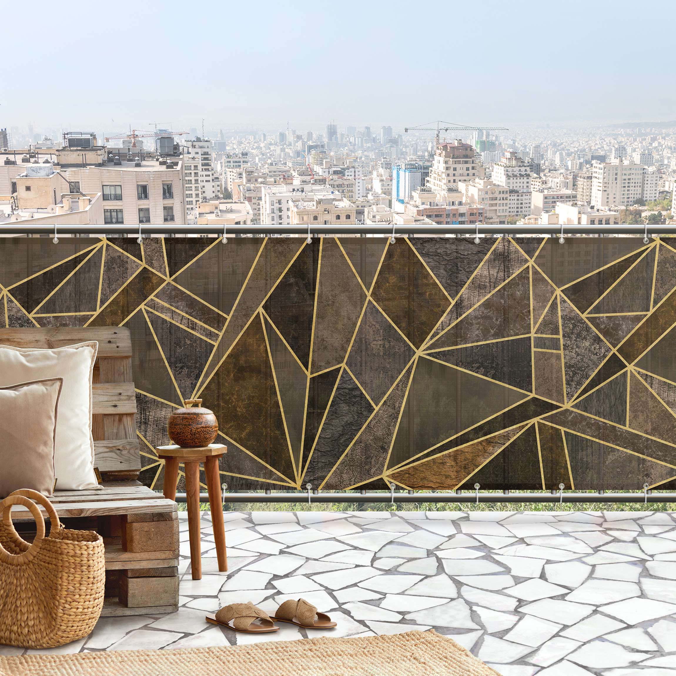 Balkon Sichtschutz Kristallbraune Geometrie