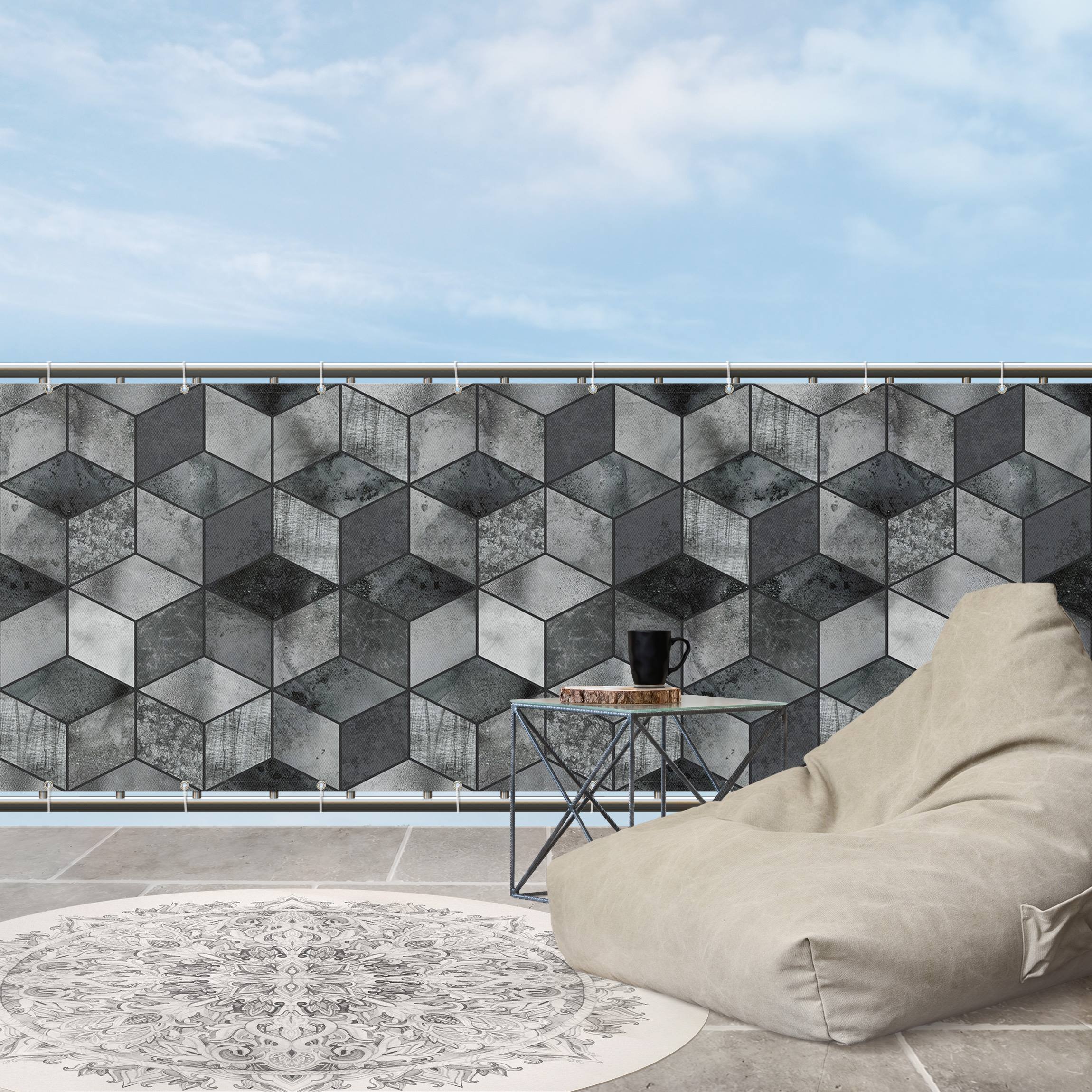 Balkon Sichtschutz Kristallgraues Würfelmuster