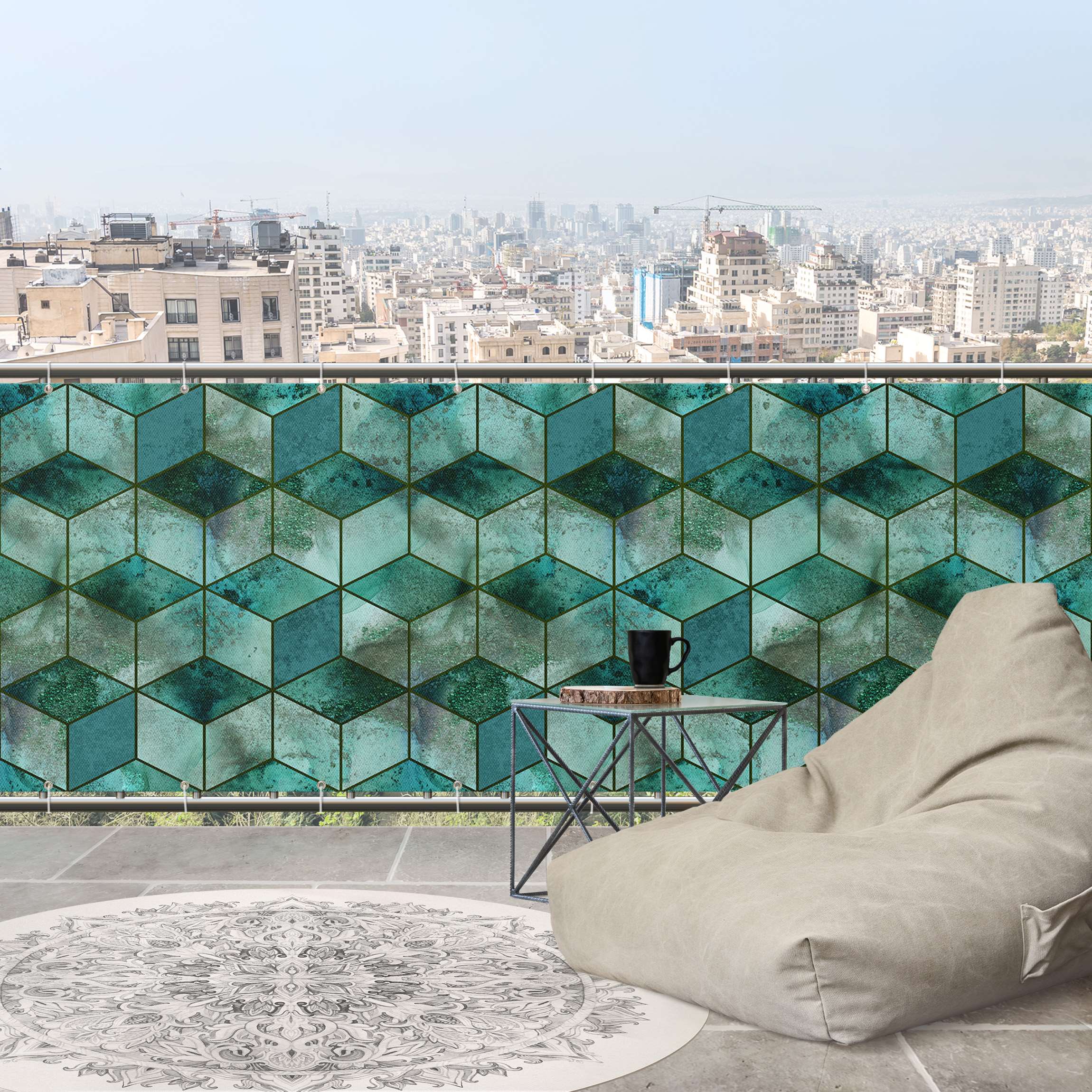 Balkon Sichtschutz Kristallgrünes Würfelmuster