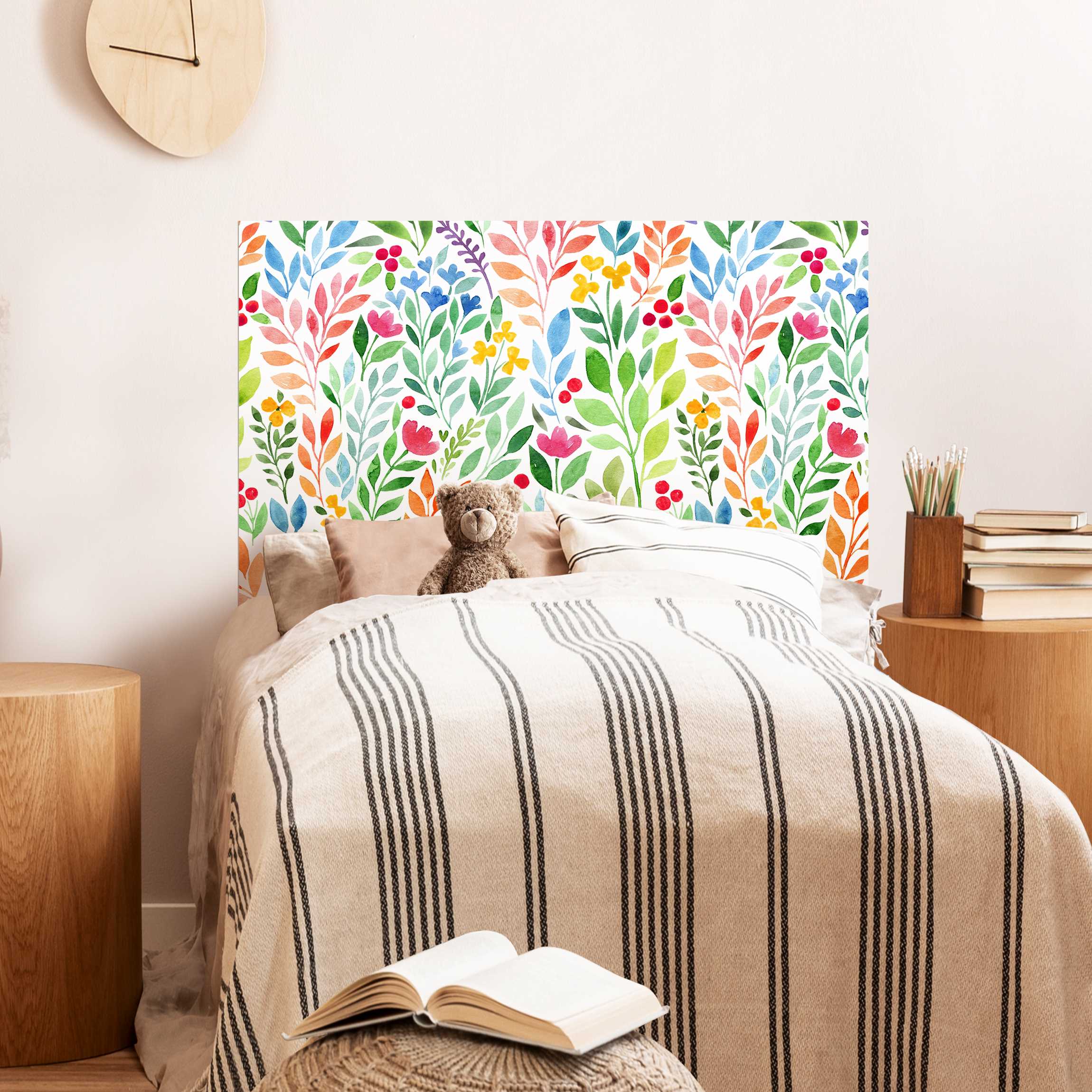 Kopfteil Bett Kunterbunte Aquarellblumen