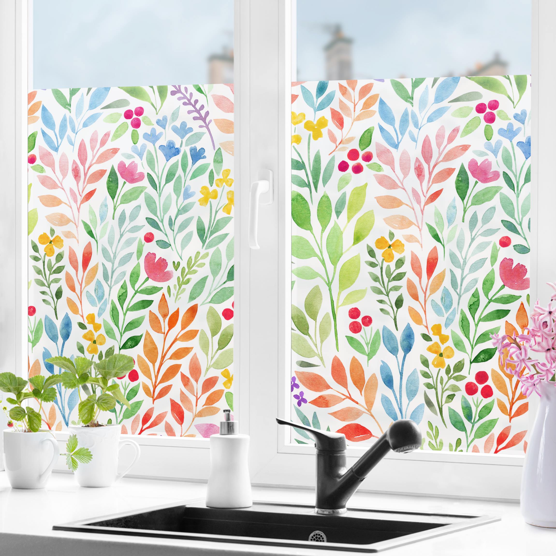 Fensterfolie Kunterbunte Aquarellblumen