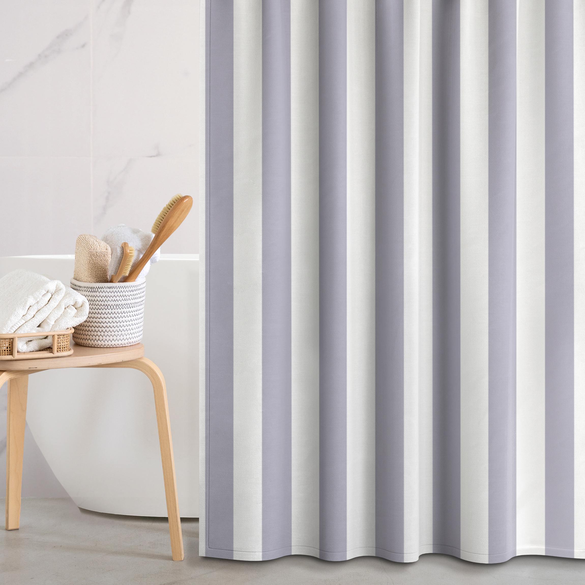 Duschvorhang Längsstreifen in Pastell grauem Violett
