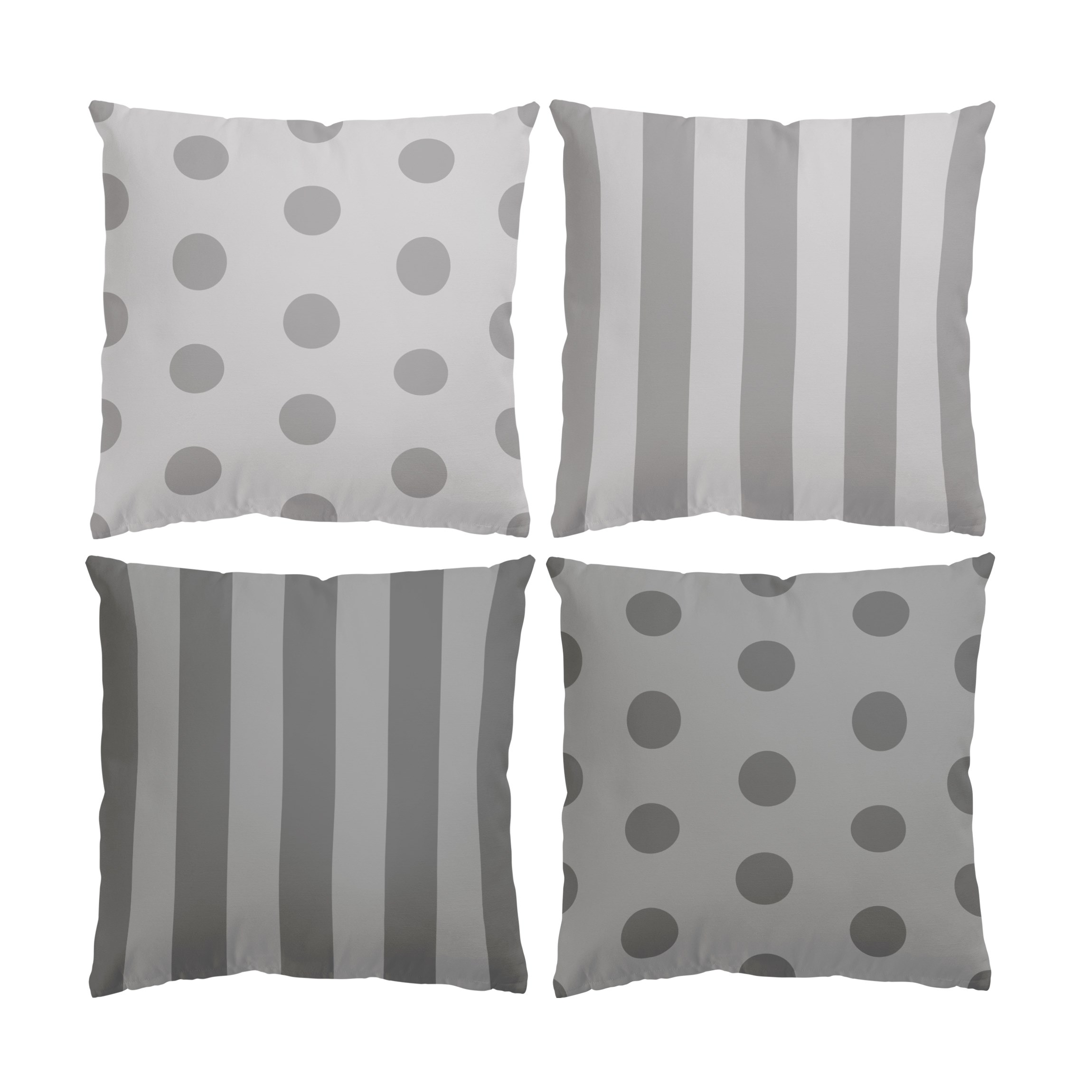 Dekokissen 4er Set Längstreifen und Punkte Mittelgrau Dunkelgrau Set