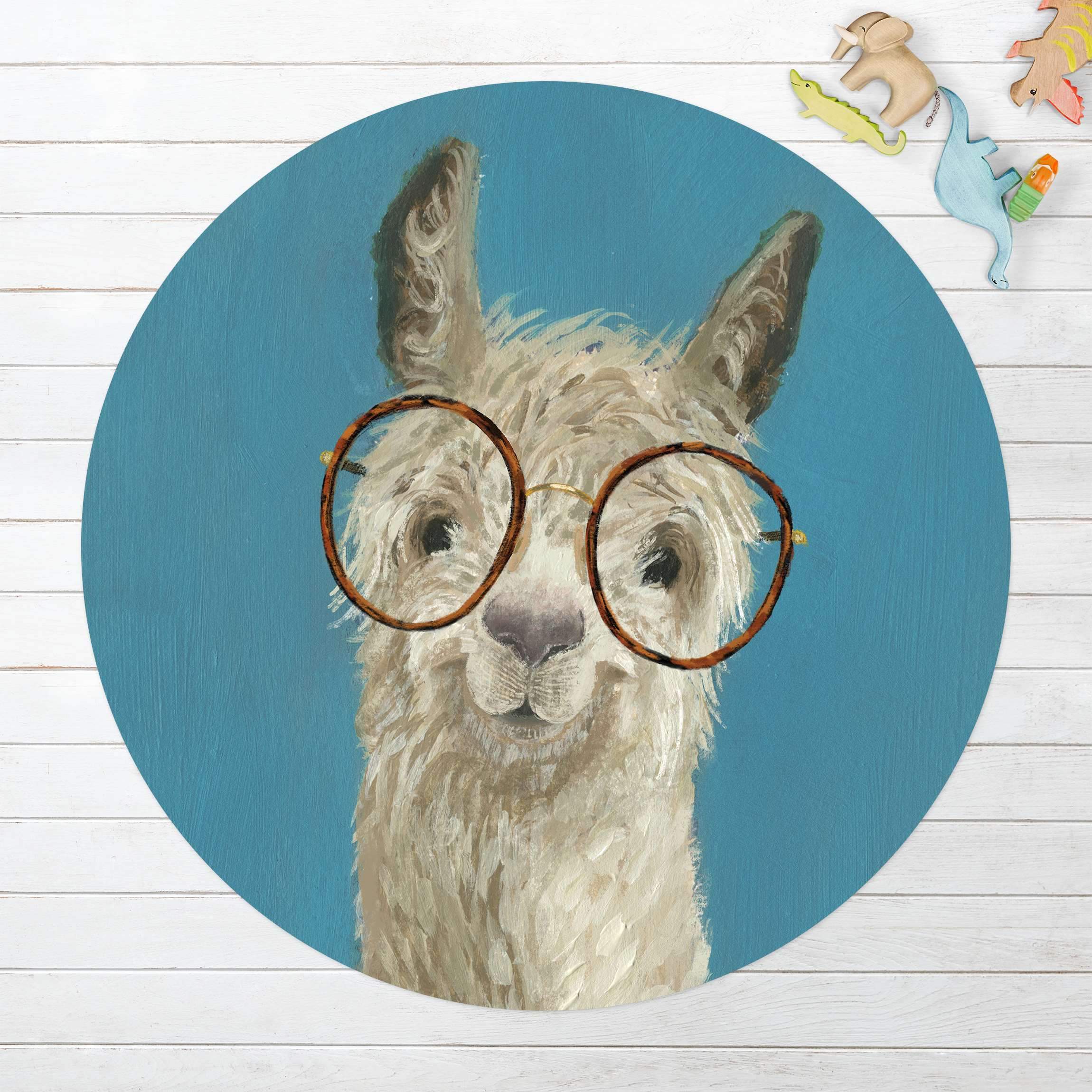 Runder Vinyl-Teppich Lama mit Brille I