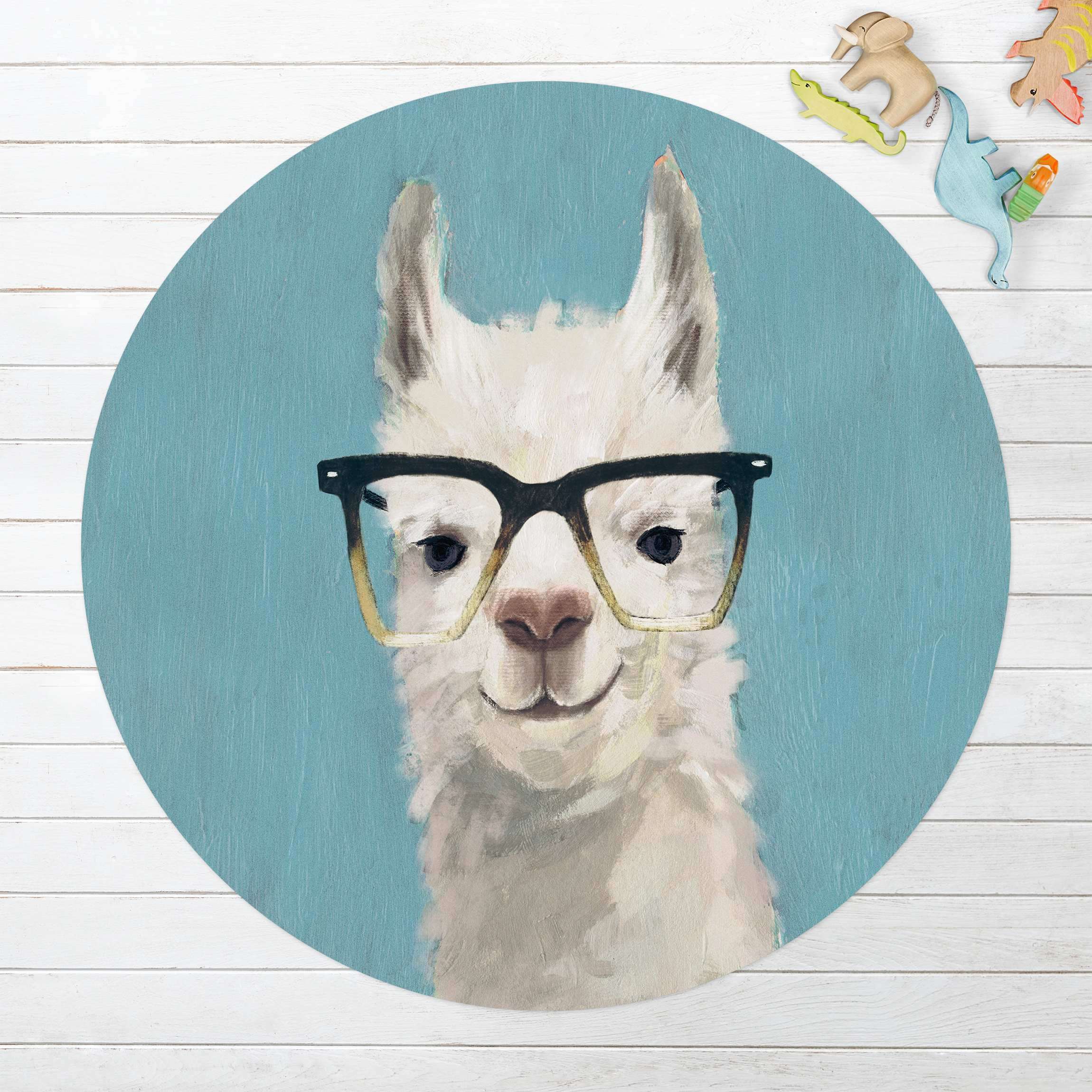 Runder Vinyl-Teppich Lama mit Brille IV