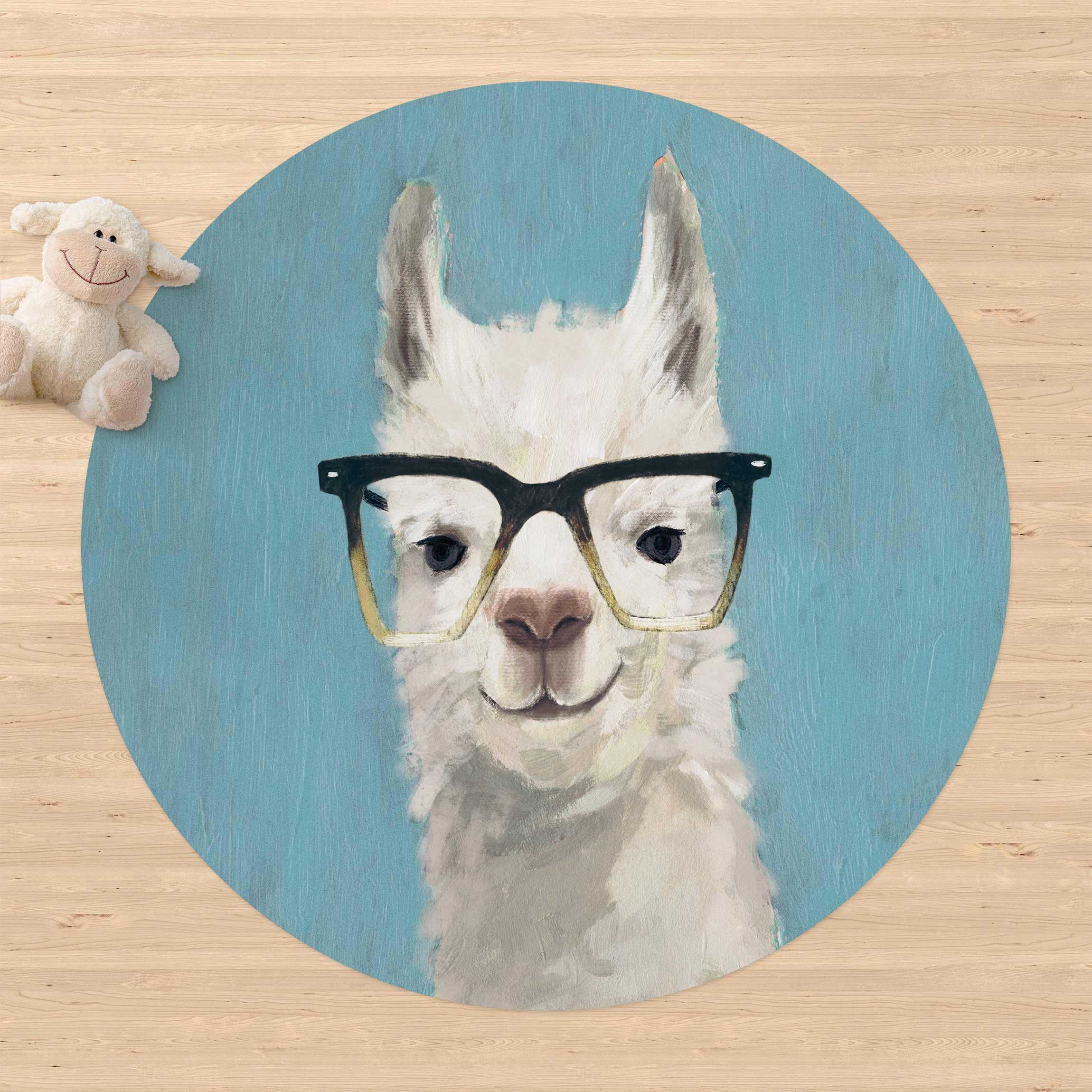 Runder Vinyl-Teppich Lama mit Brille IV