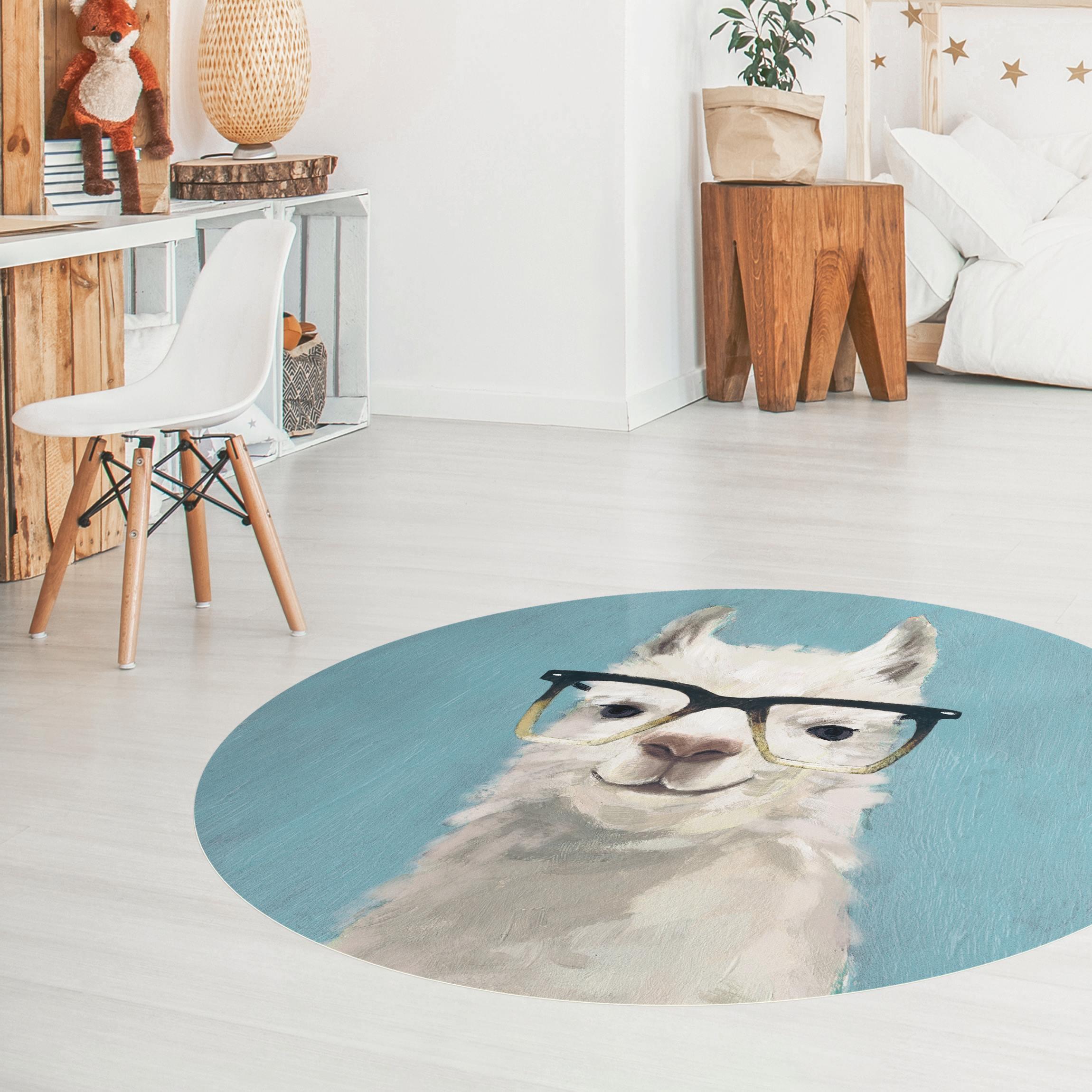 Runder Vinyl-Teppich Lama mit Brille IV