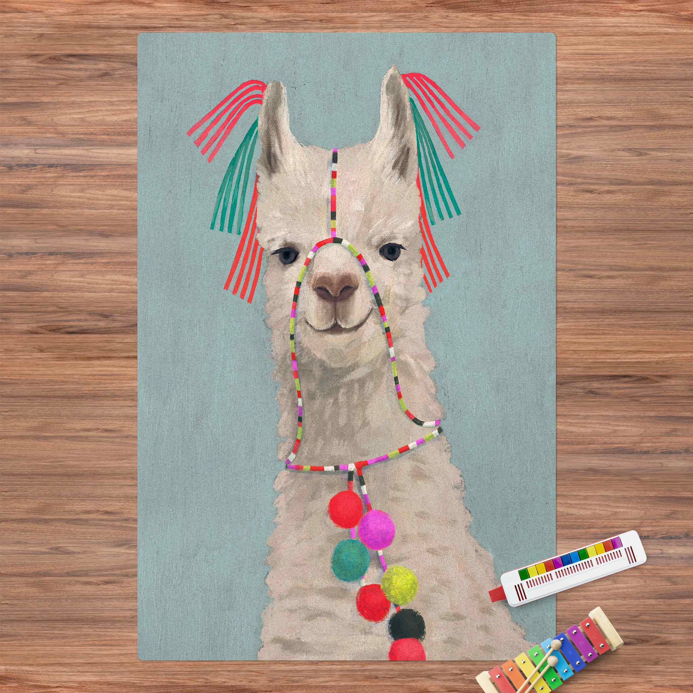 Kork-Teppich Lama mit Schmuck II