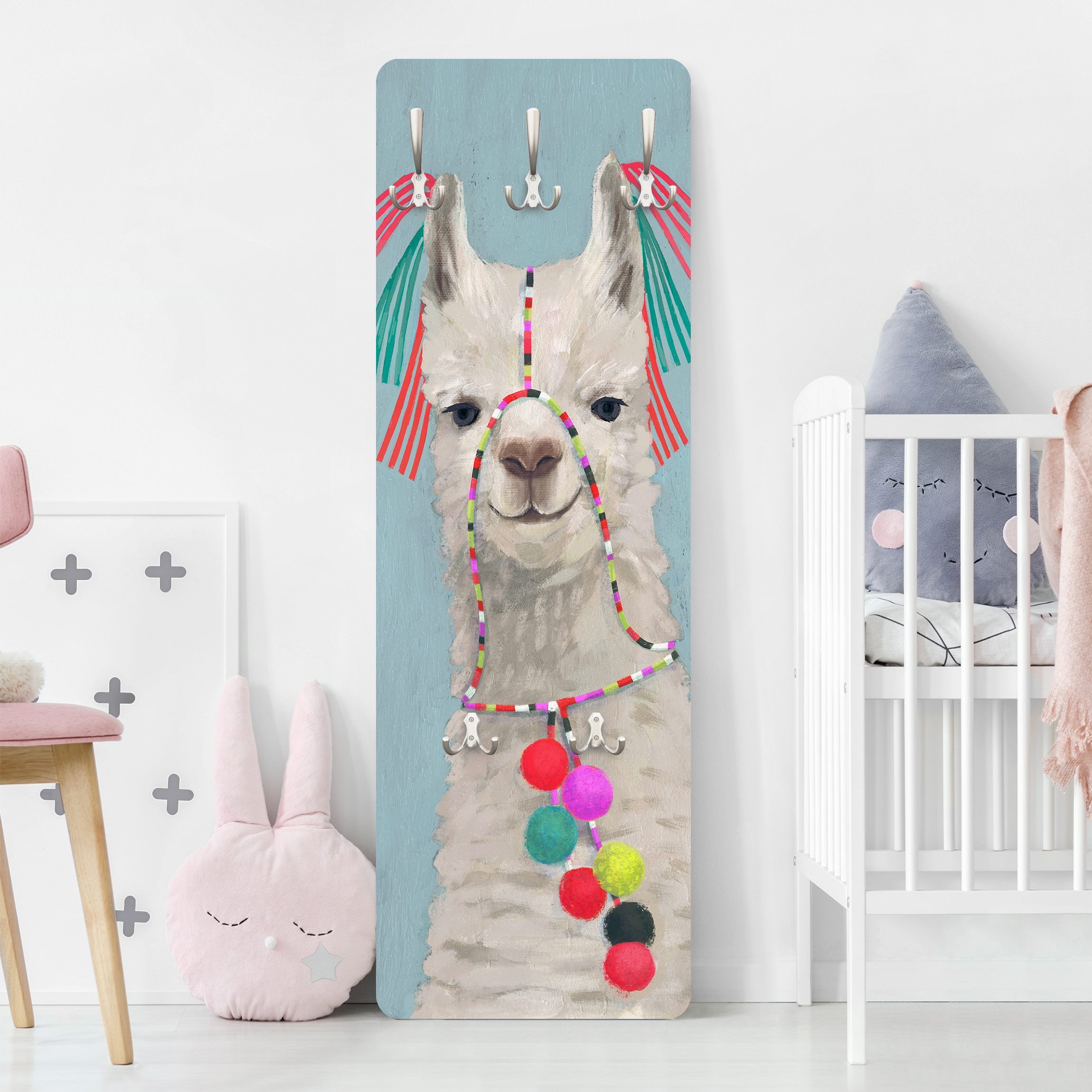 Wandgarderobe Holzpaneel Lama mit Schmuck II