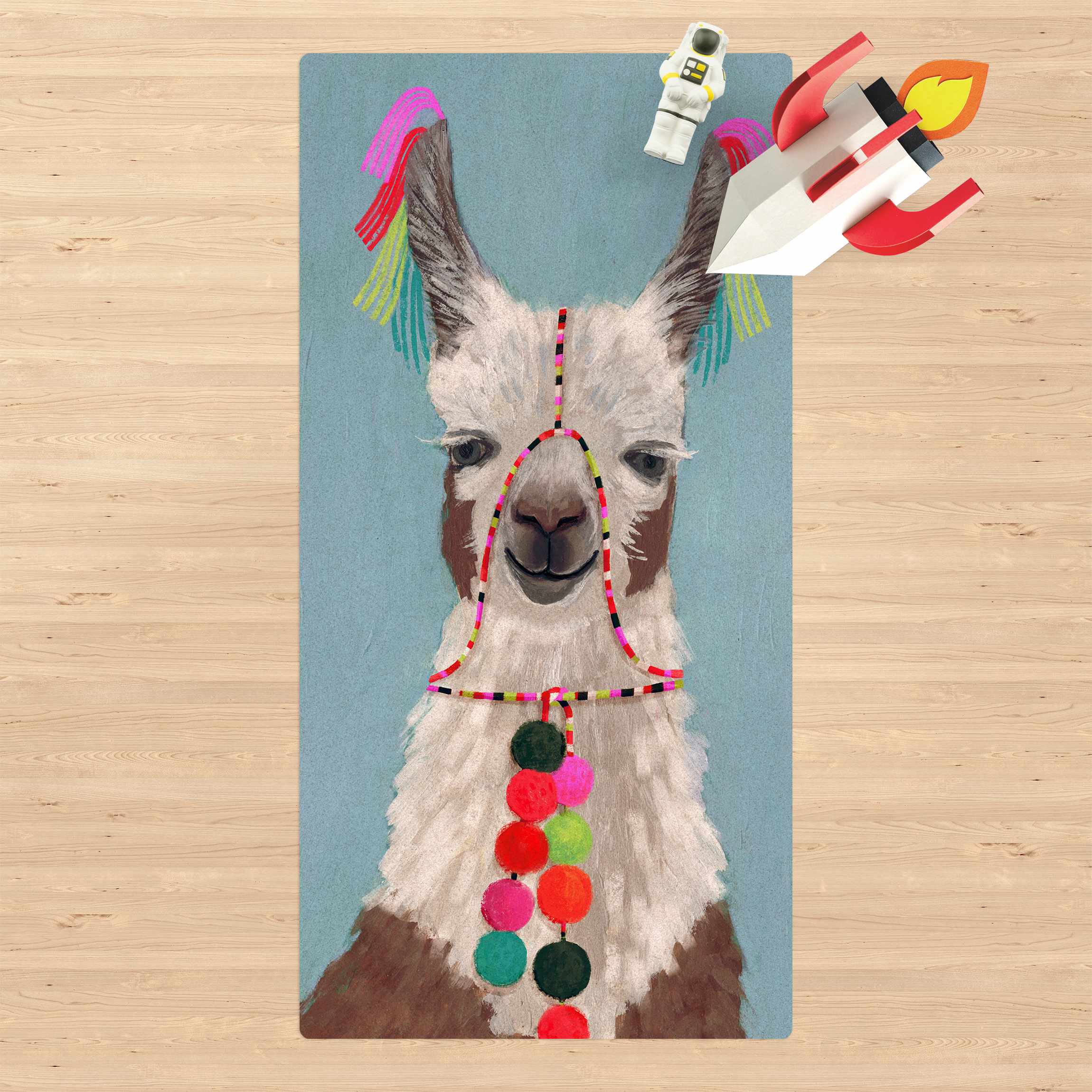 Kork-Teppich Lama mit Schmuck III
