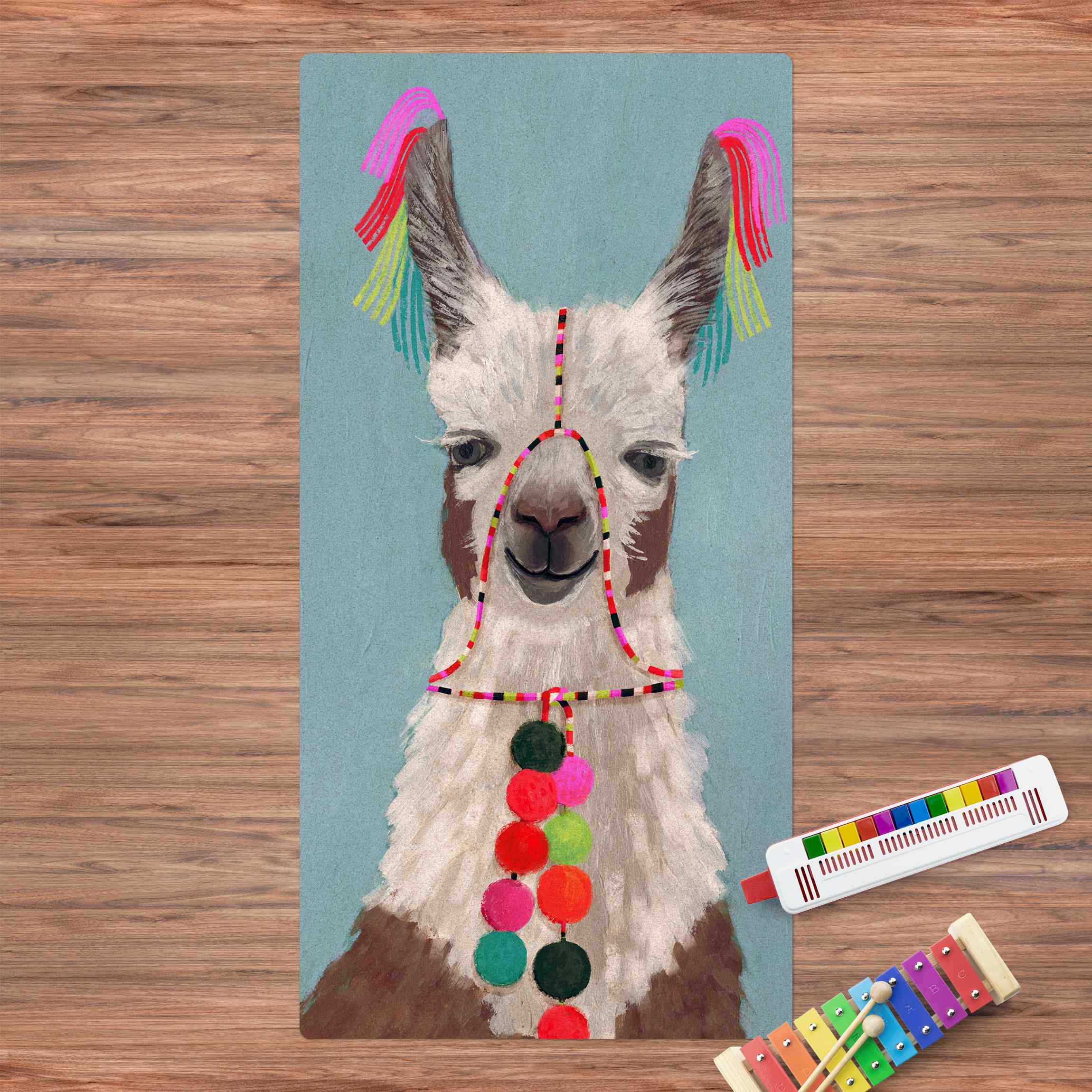 Kork-Teppich Lama mit Schmuck III