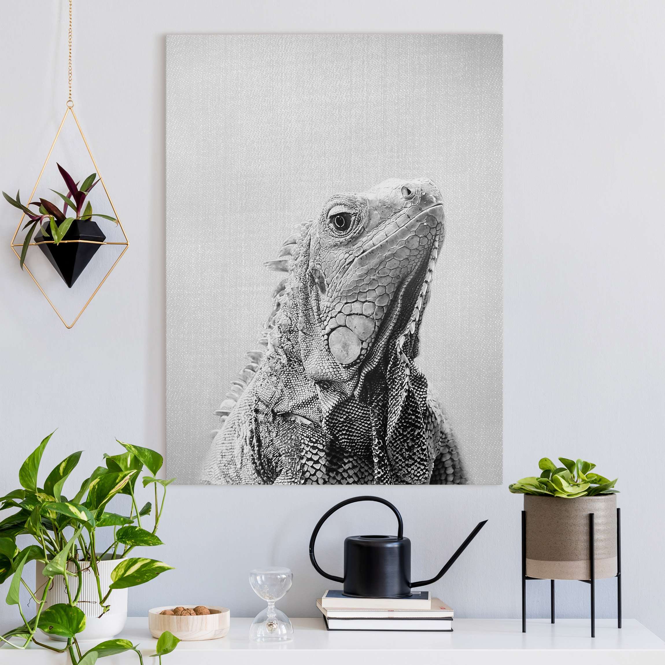 Leinwandbild Leguan Louis Schwarz Weiß