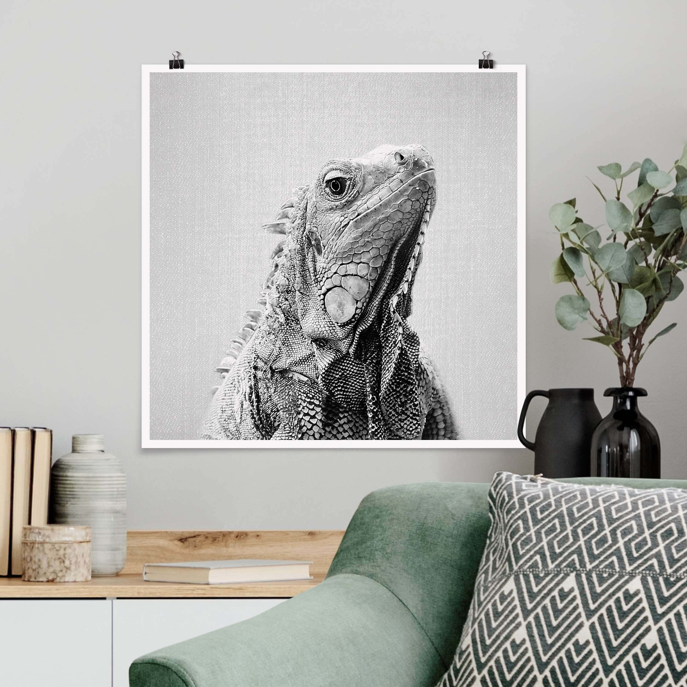 Poster Leguan Louis Schwarz Weiß