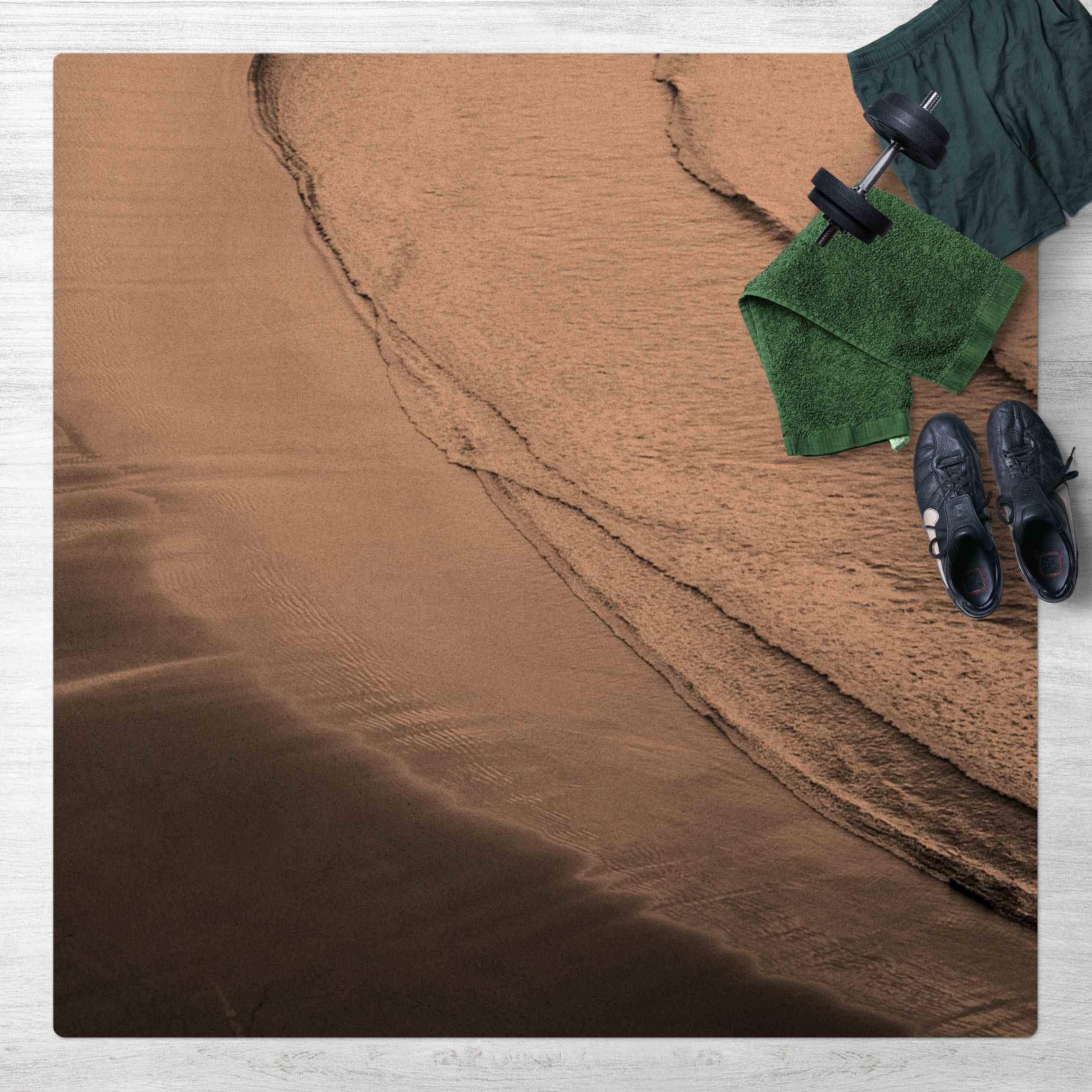 Kork-Teppich Leichter Wellengang am Strand Schwarz Weiß