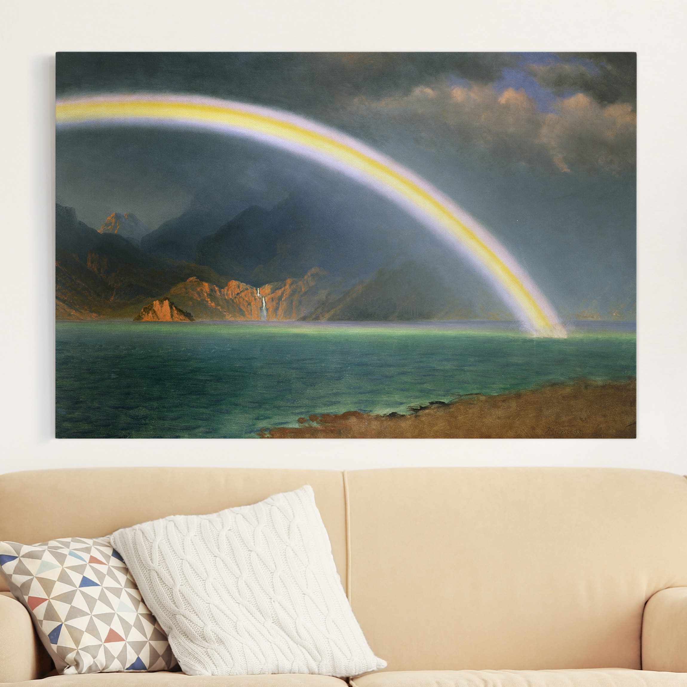 Leinwandbild - Querformat Albert Bierstadt - Regenbogen über Jenny Lake
