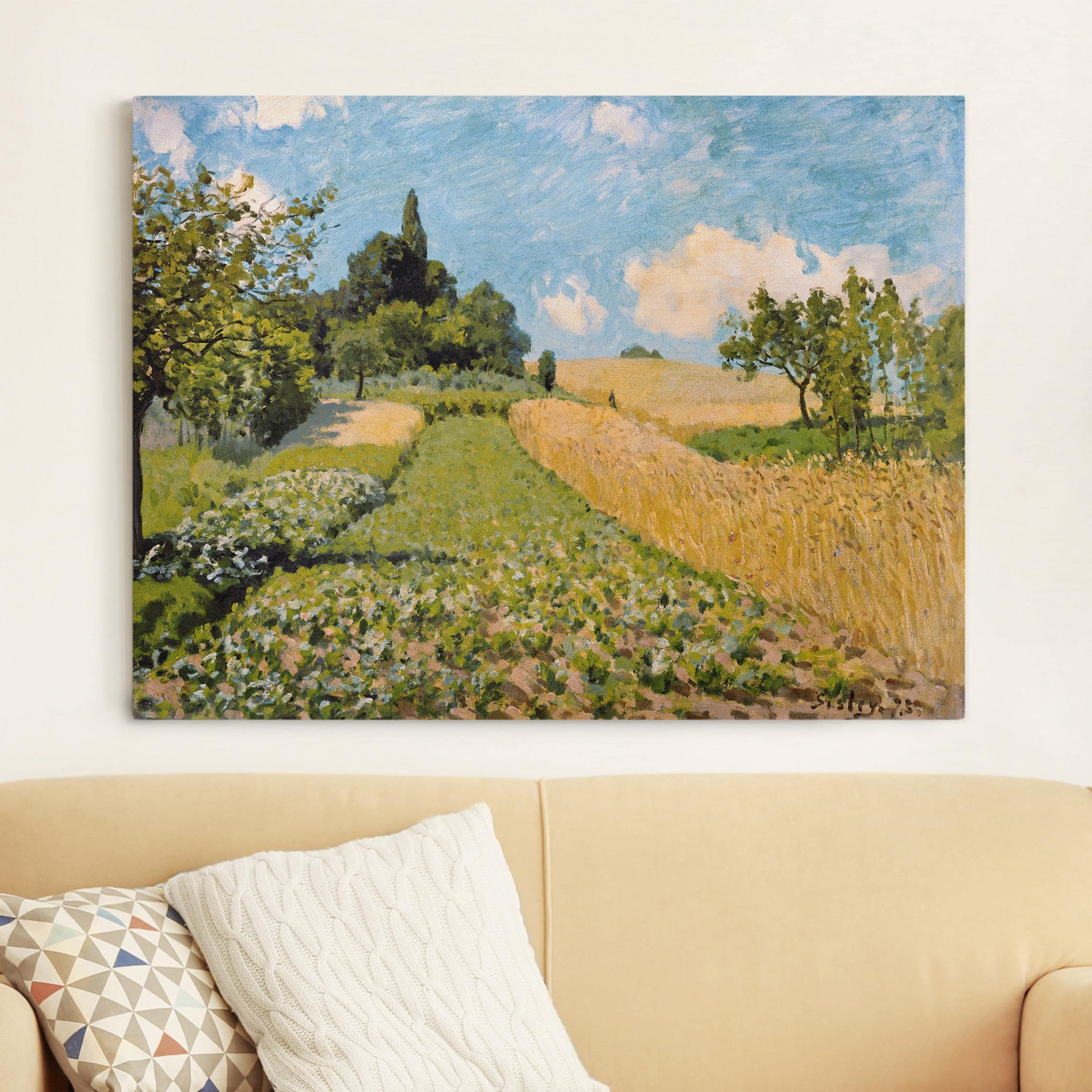 Leinwandbild Kunstdruck - Querformat Alfred Sisley - Sommerlandschaft mit Feldern
