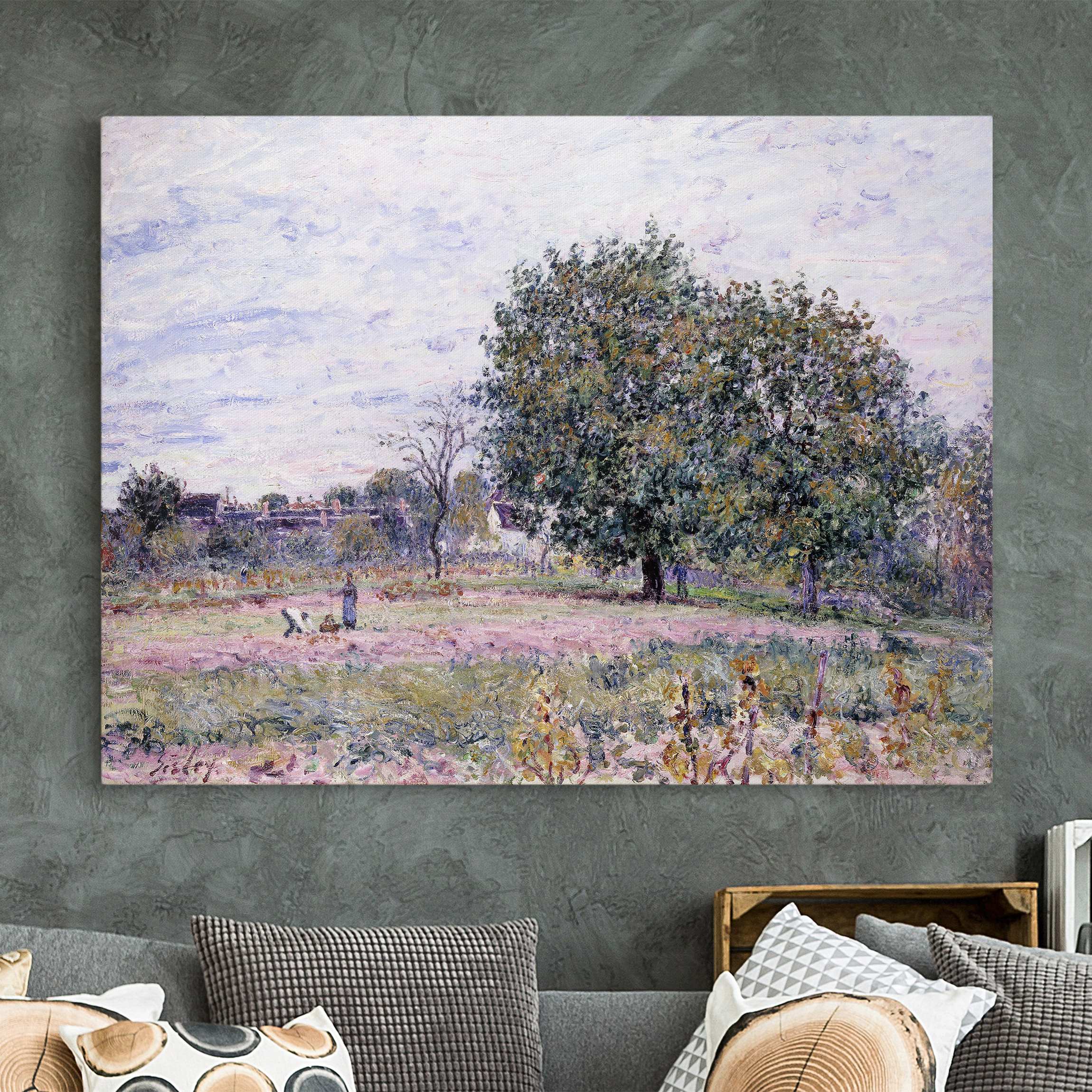 Leinwandbild Kunstdruck - Querformat Alfred Sisley - Walnussbäume im Abendlicht