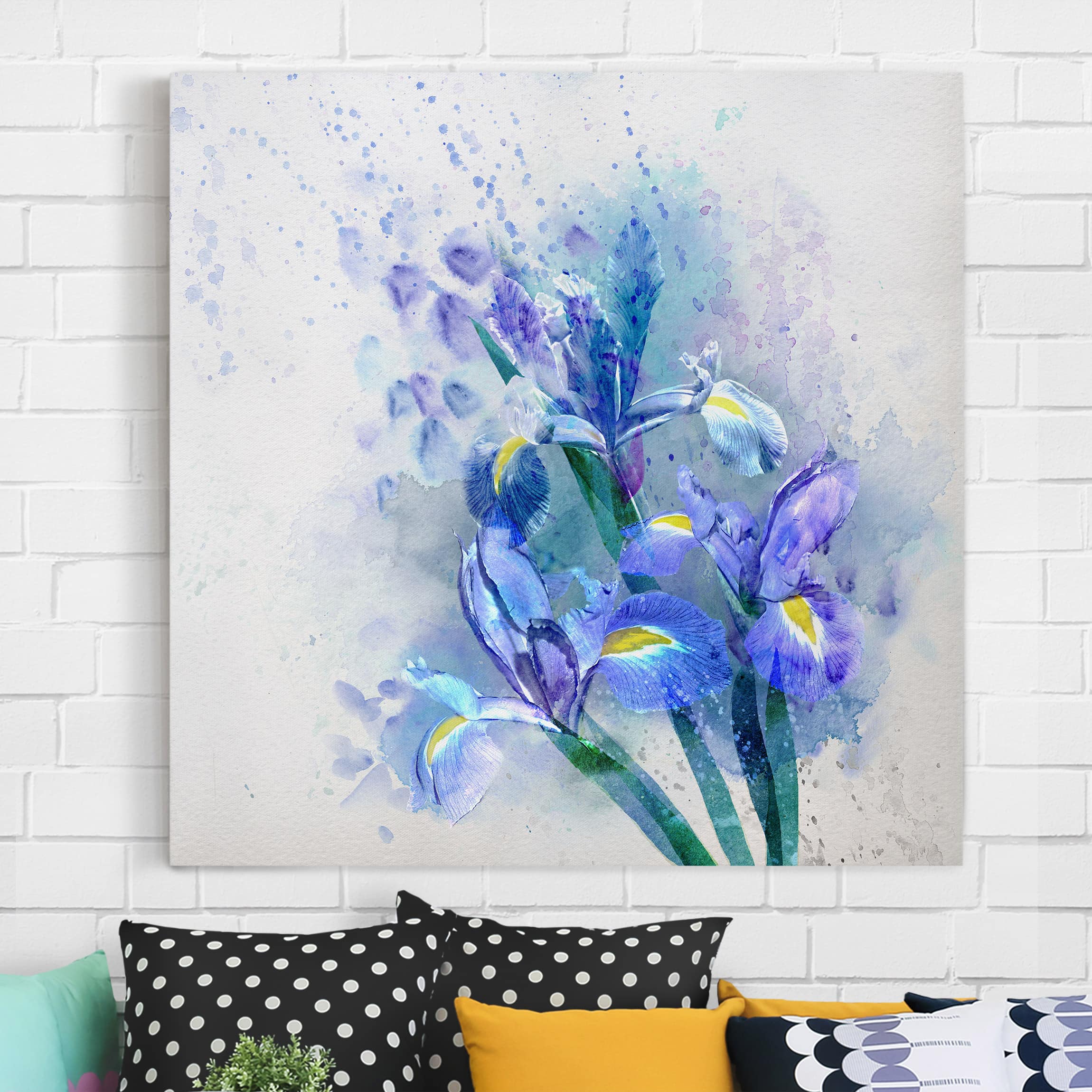 Leinwandbild - Quadrat Aquarell Blumen Iris