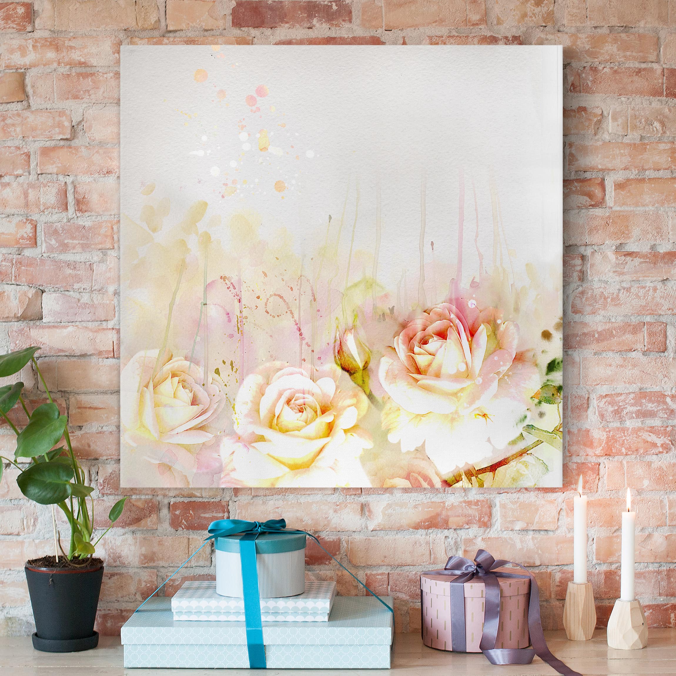 Leinwandbild Blumen Aquarell Blumen Rosen