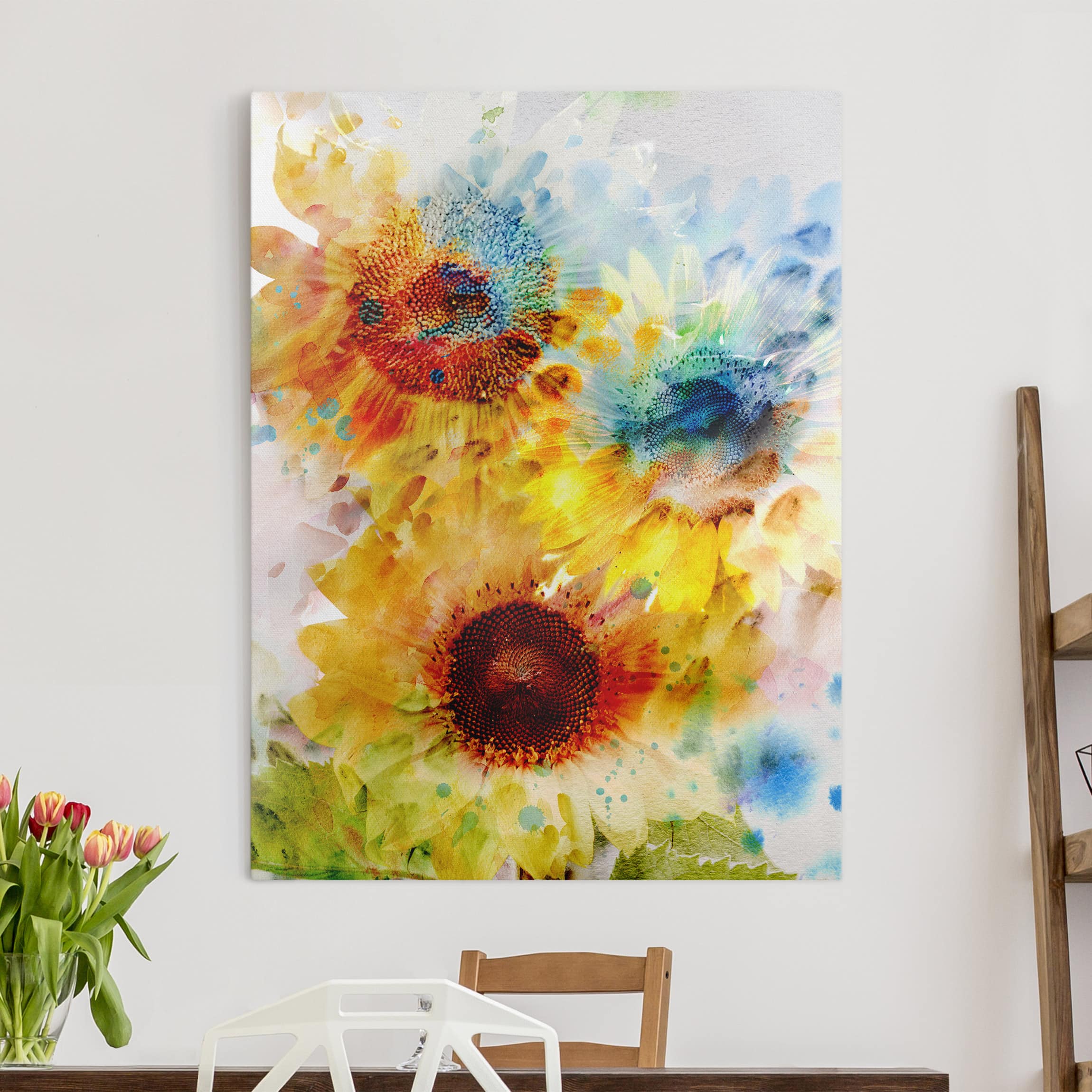 Leinwandbild - Hochformat Aquarell Blumen Sonnenblumen