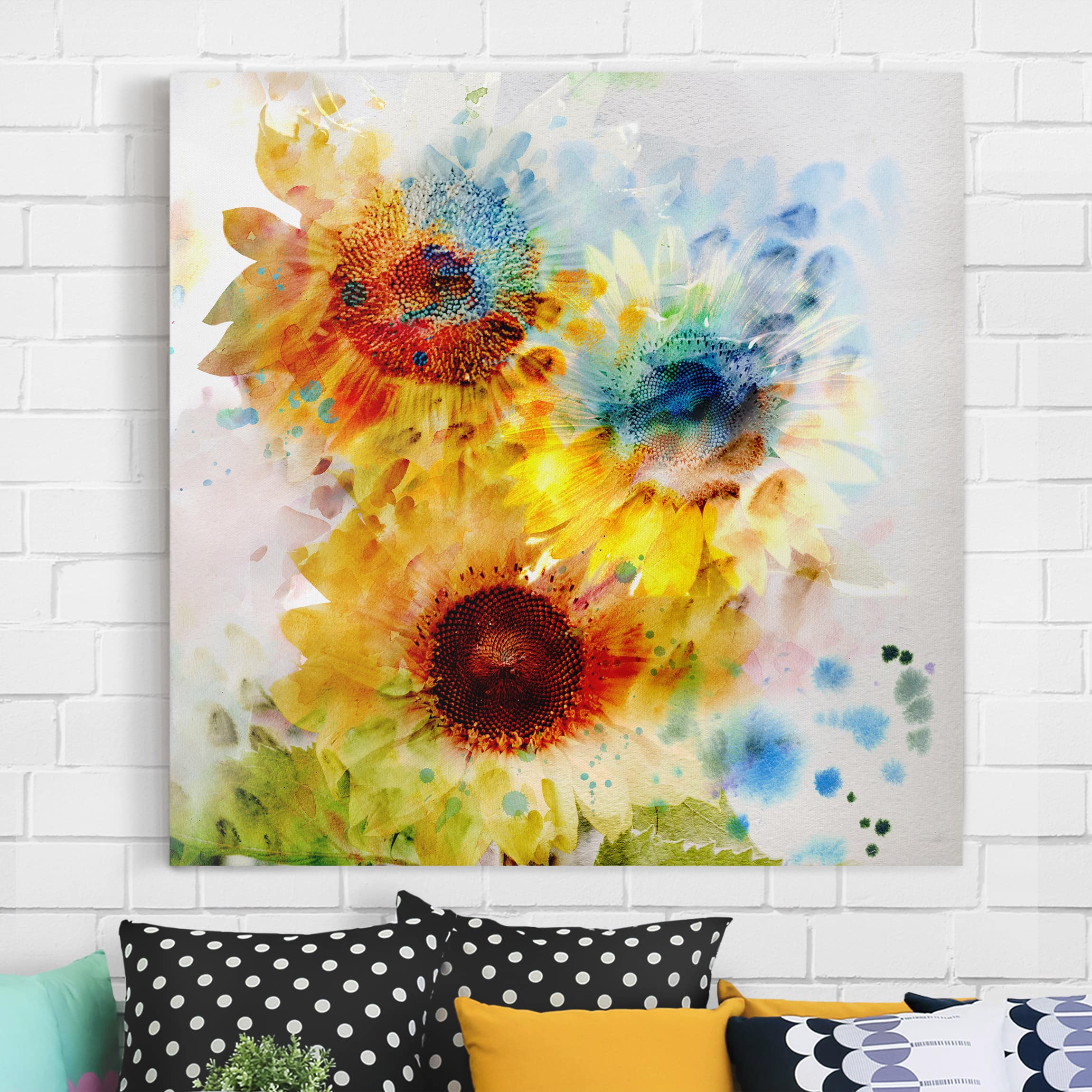 Leinwandbild Blumen Aquarell Blumen Sonnenblumen