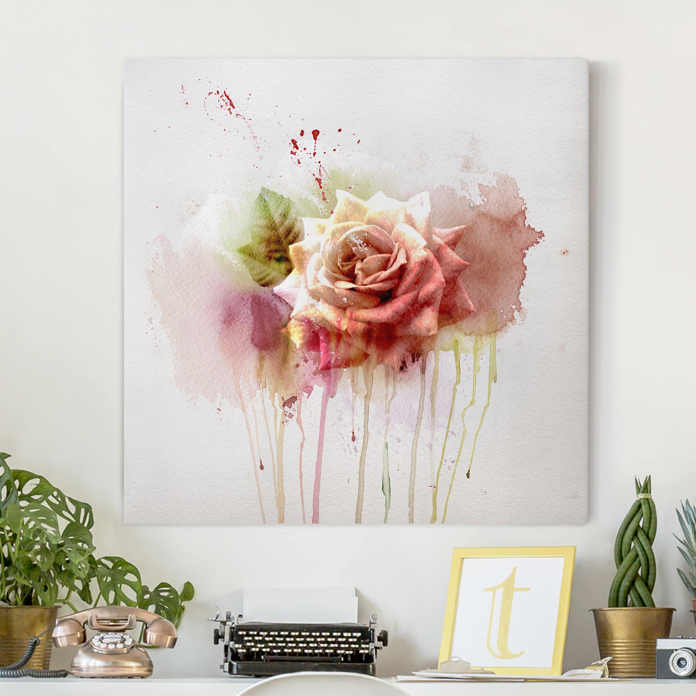 Leinwandbild Blumen Aquarell Rose