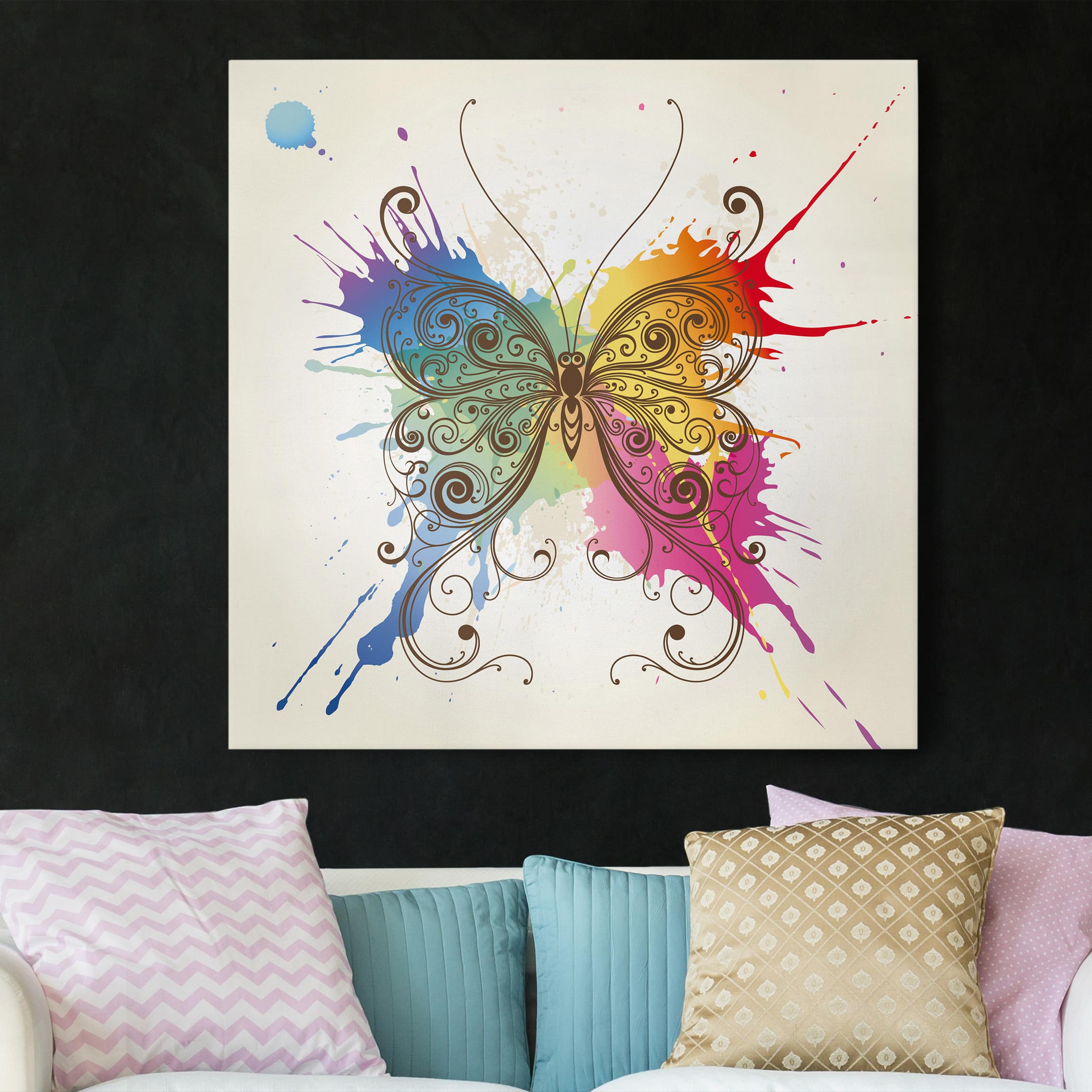 Leinwandbild - Quadrat Aquarell Schmetterling