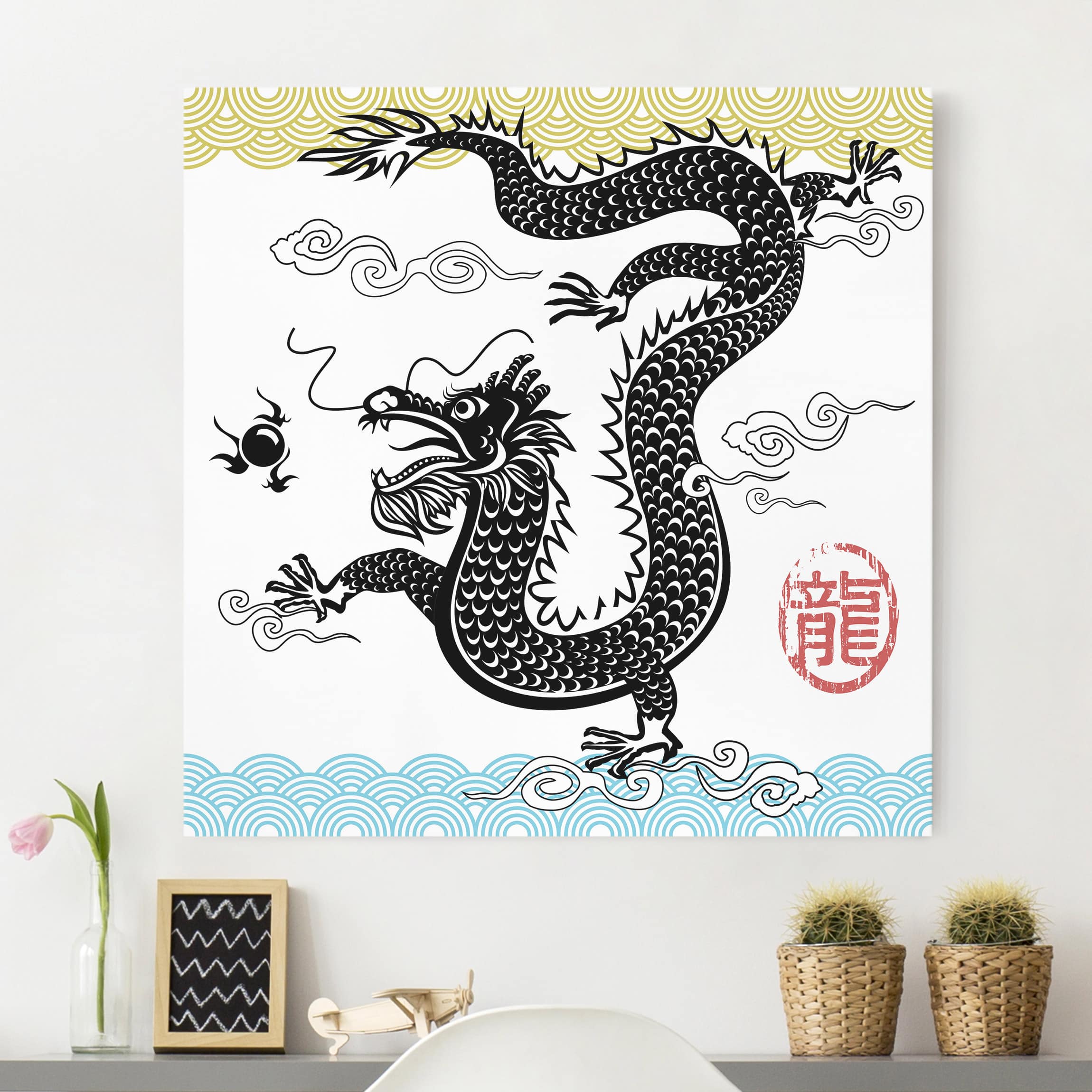 Leinwandbild - Quadrat Asiatischer Drache