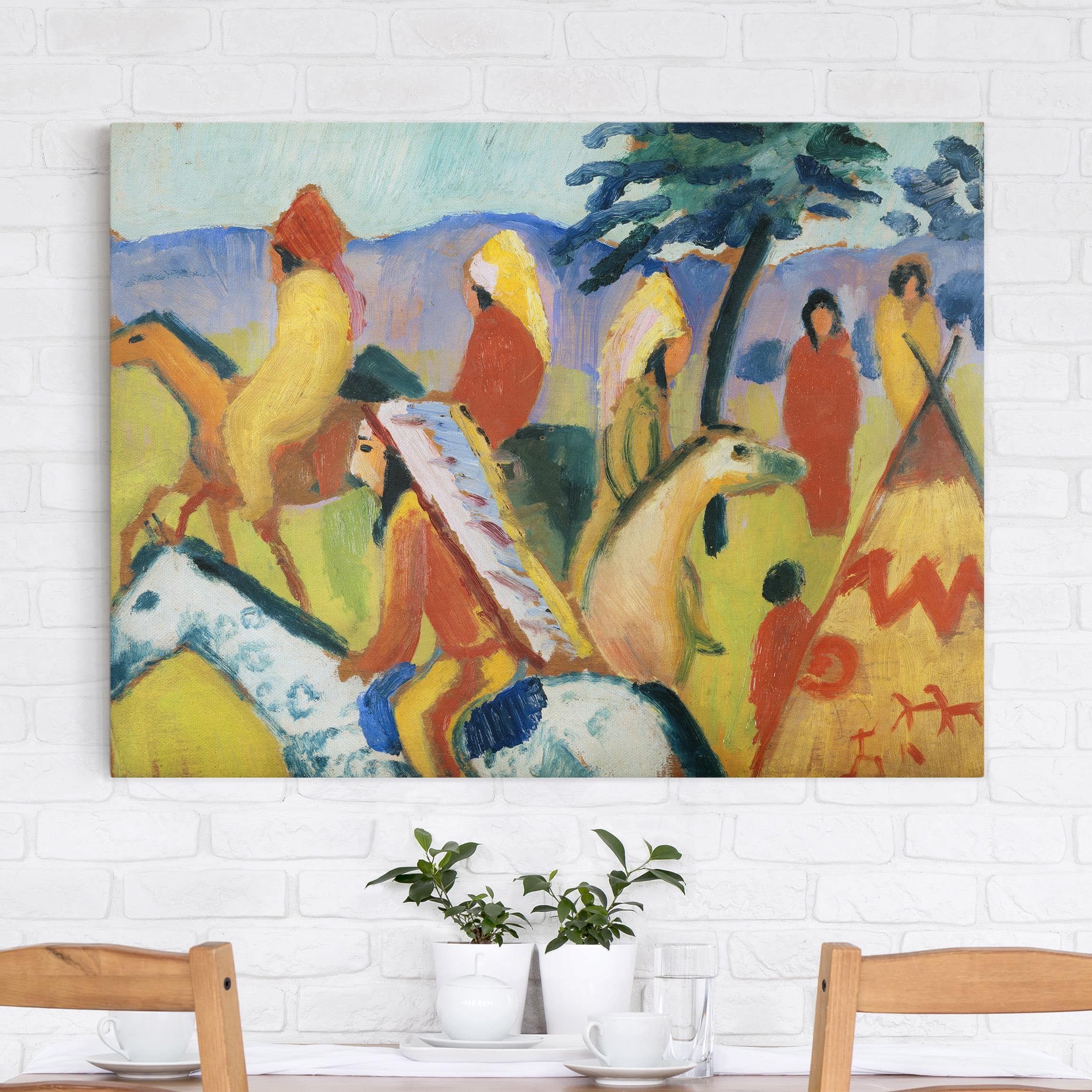 Leinwandbild Kunstdruck August Macke - Reitende Indianer beim Zelt