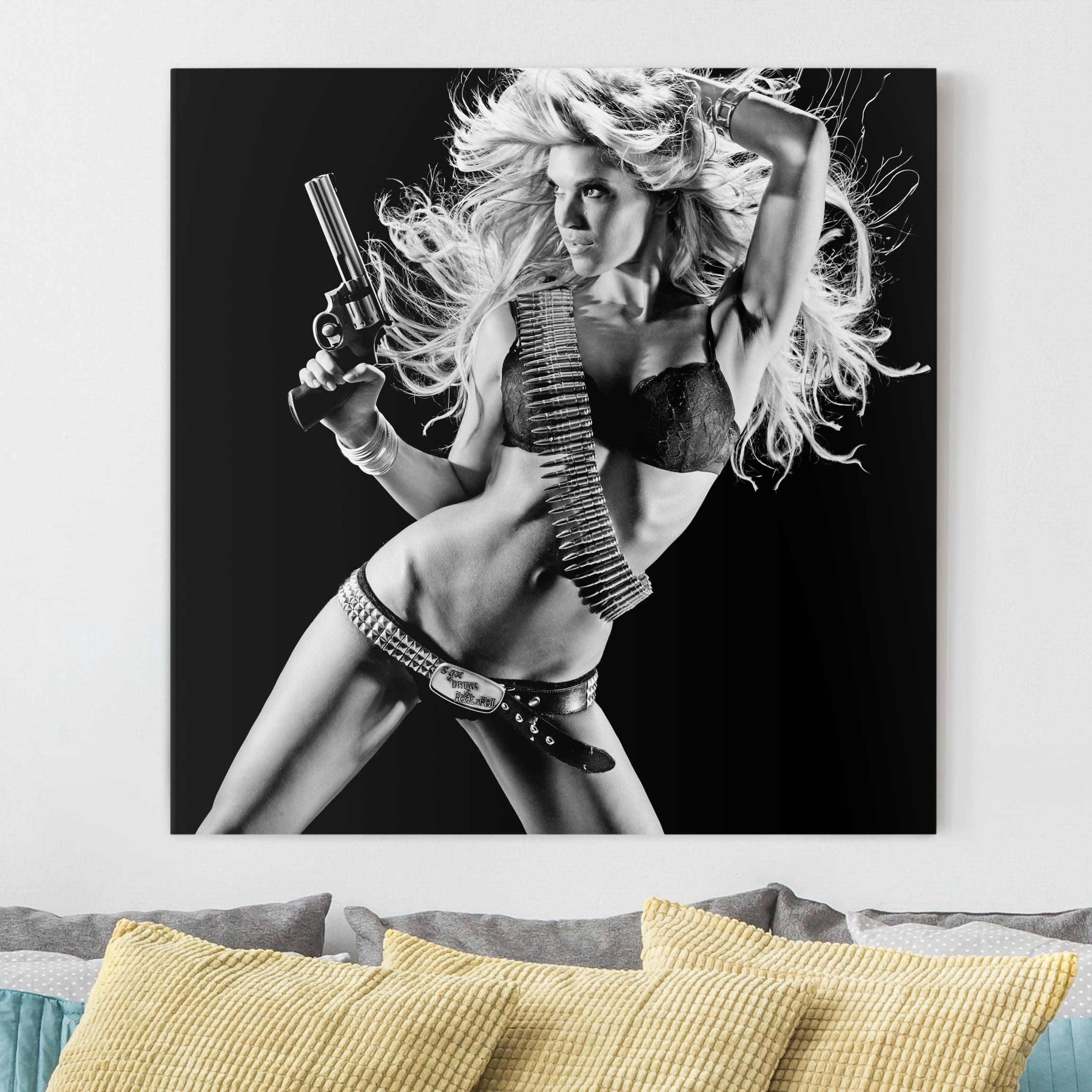 Leinwandbild - Quadrat Bang, Bang, Baby!