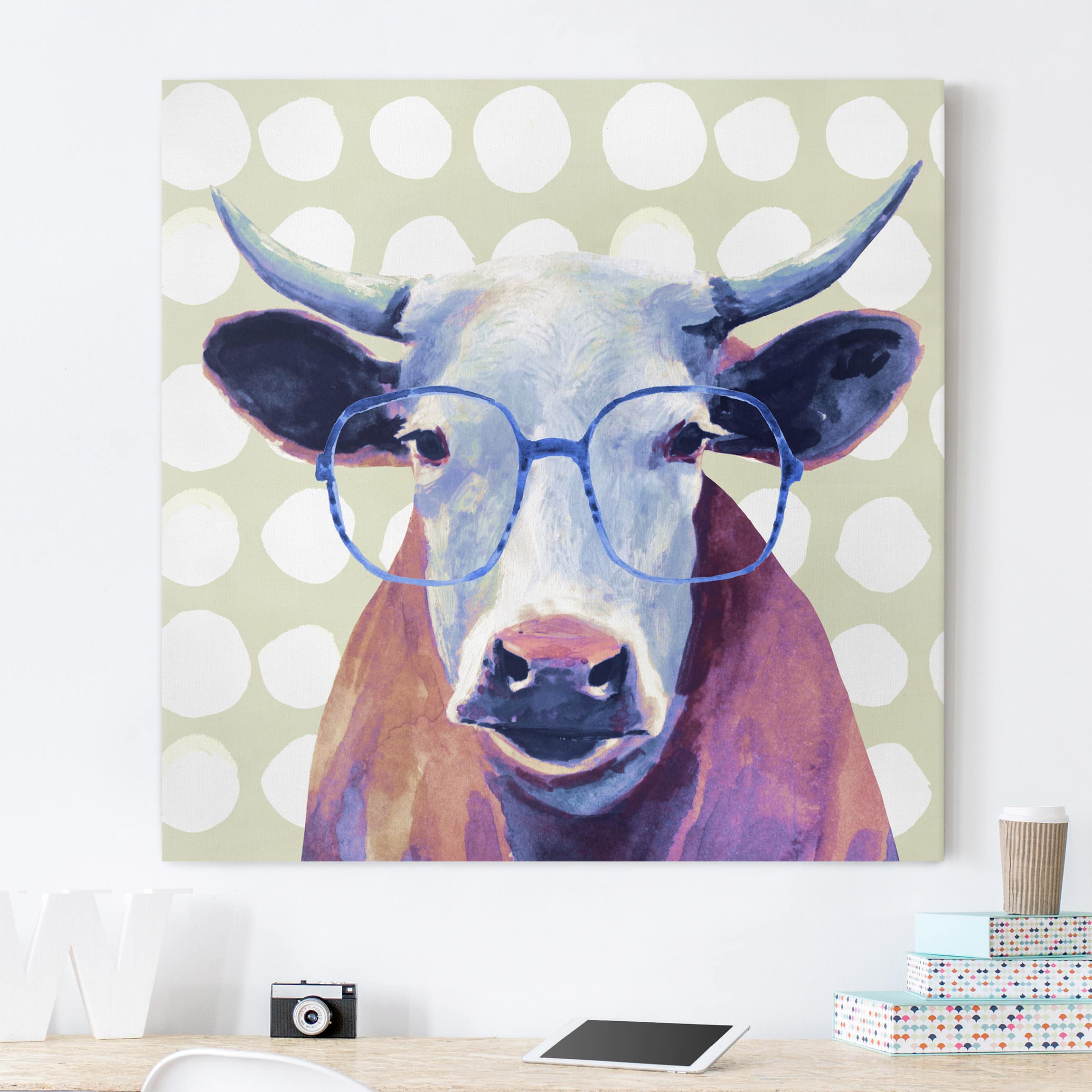 Leinwandbild - Quadrat Bebrillte Tiere - Kuh