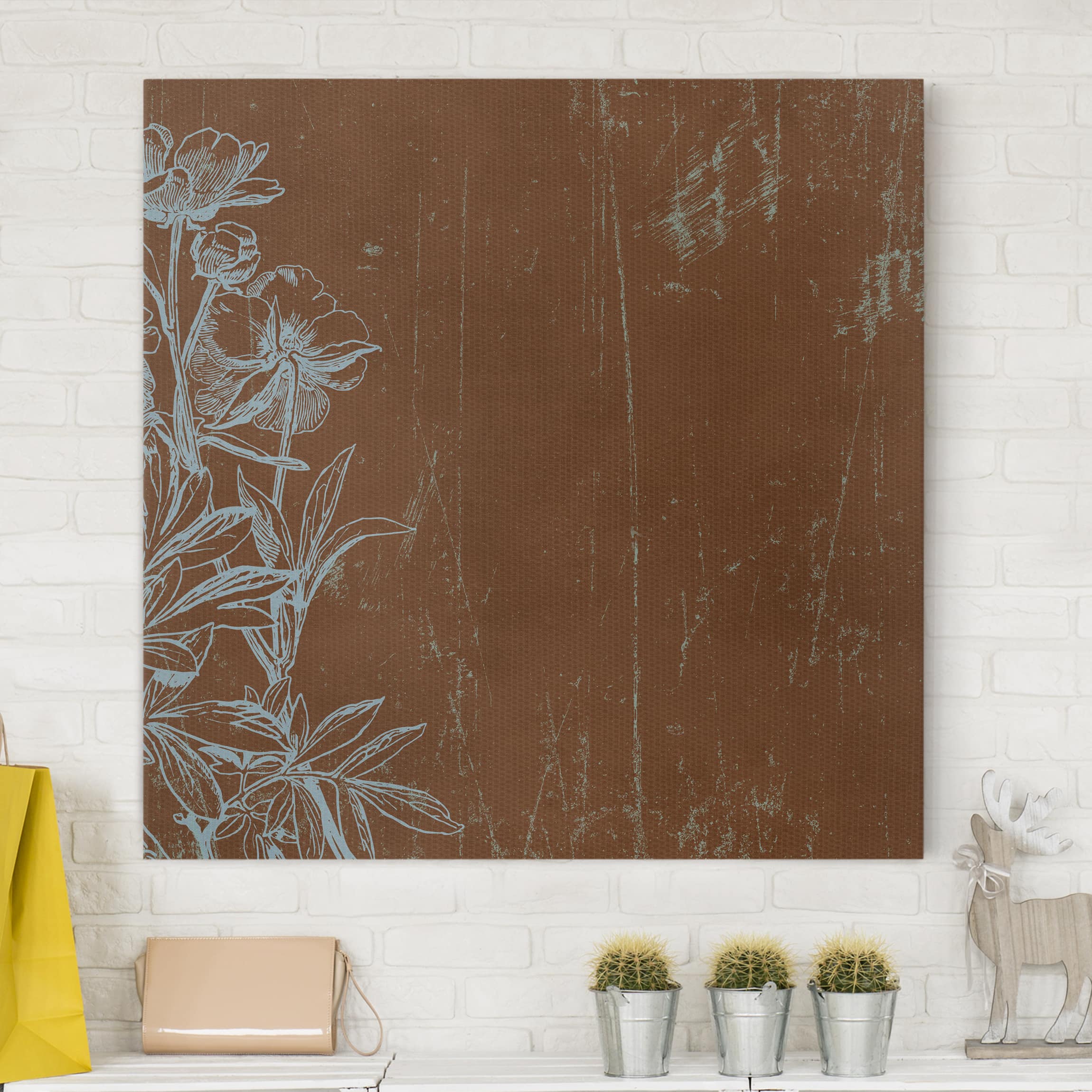 Leinwandbild Blumen Blaue Blumenskizze