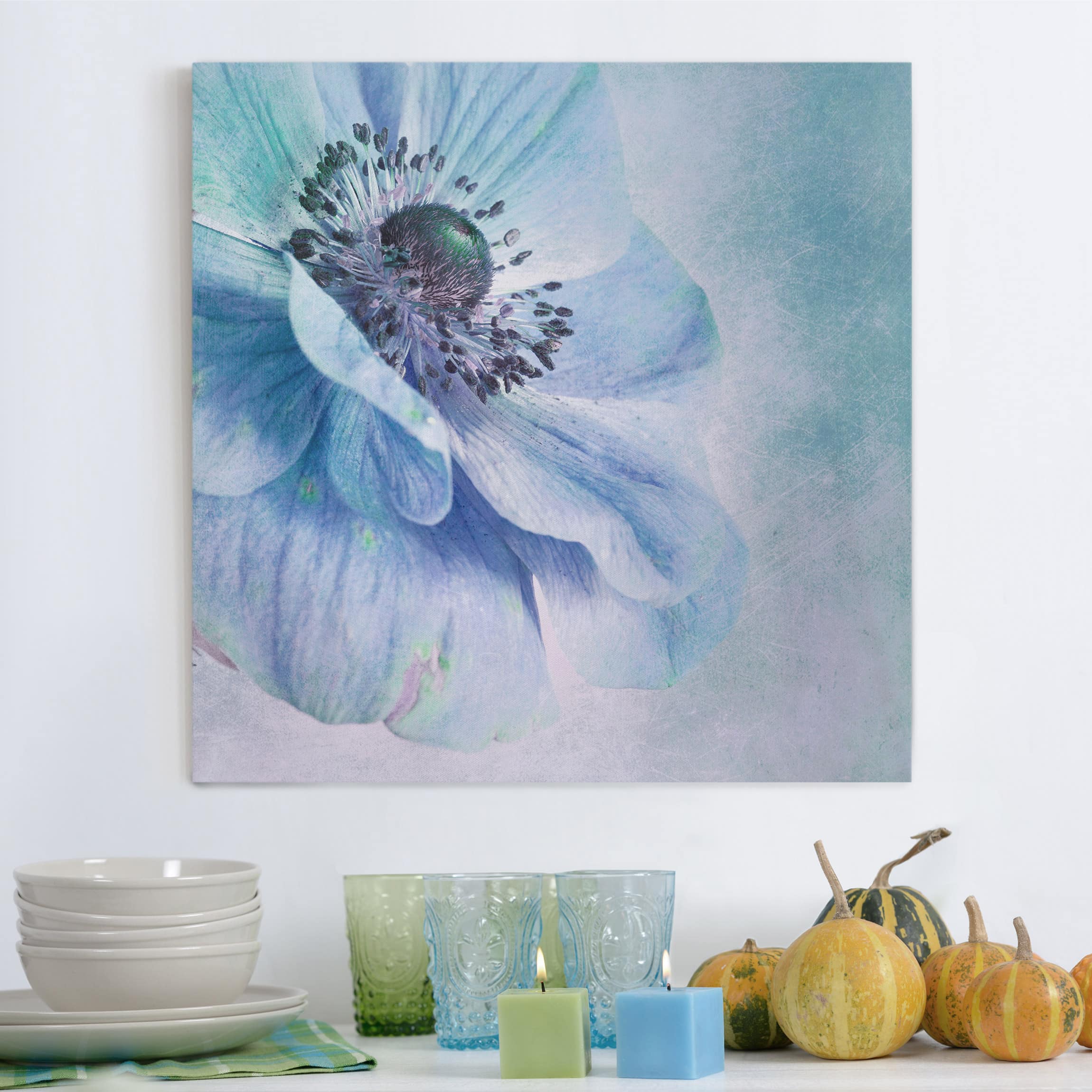 Leinwandbild Blumen Blüte in Türkis