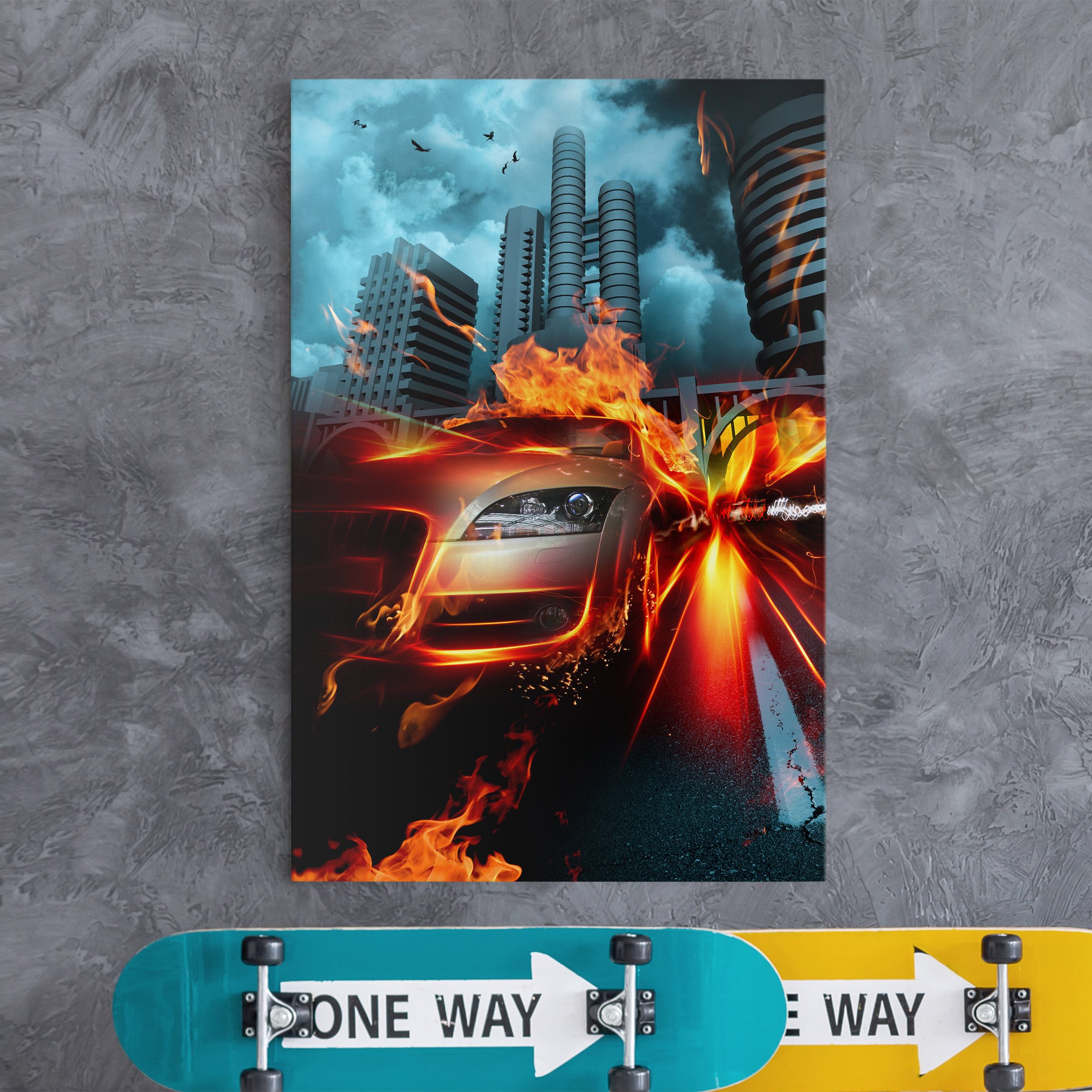 Leinwandbild - Hochformat Brennender Asphalt