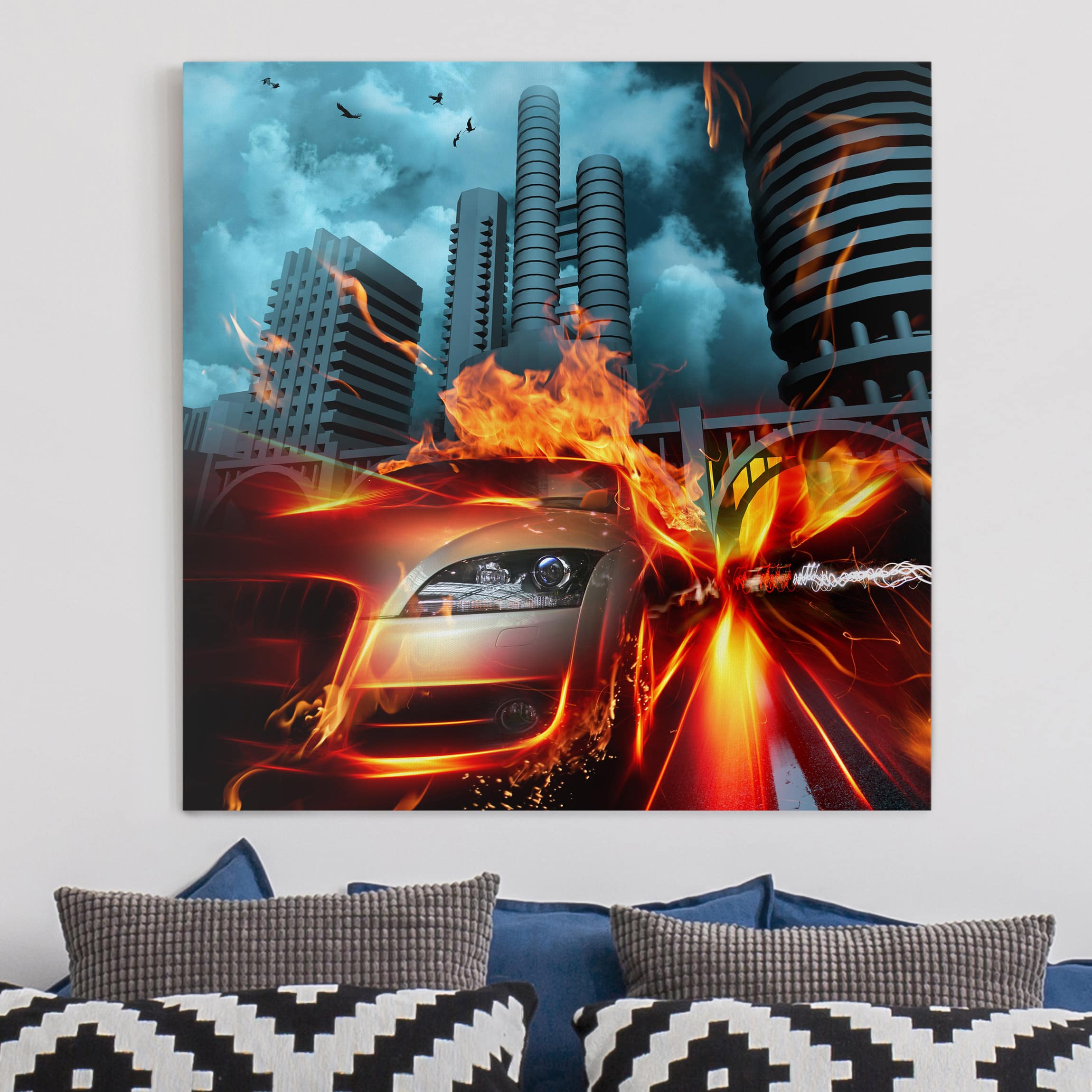 Leinwandbild - Quadrat Brennender Asphalt