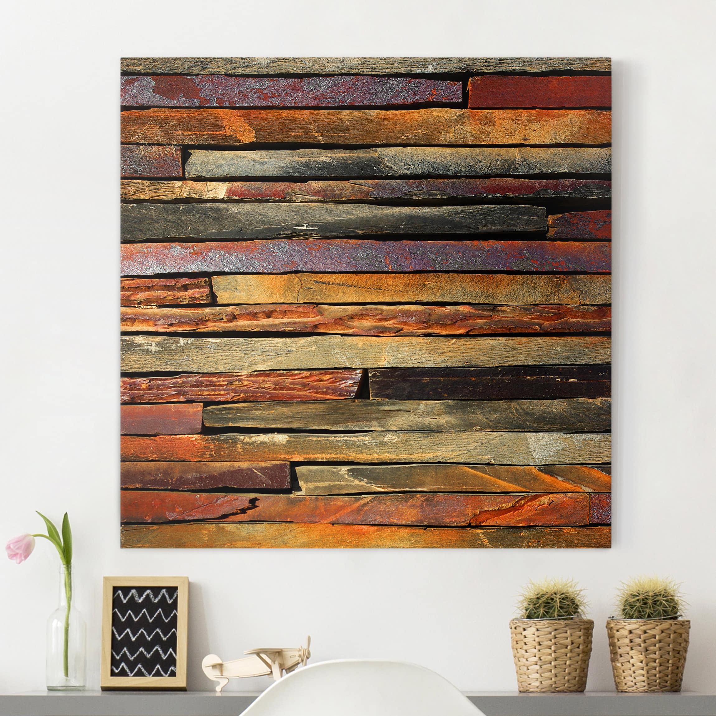 Leinwandbild - Quadrat Bretterstapel