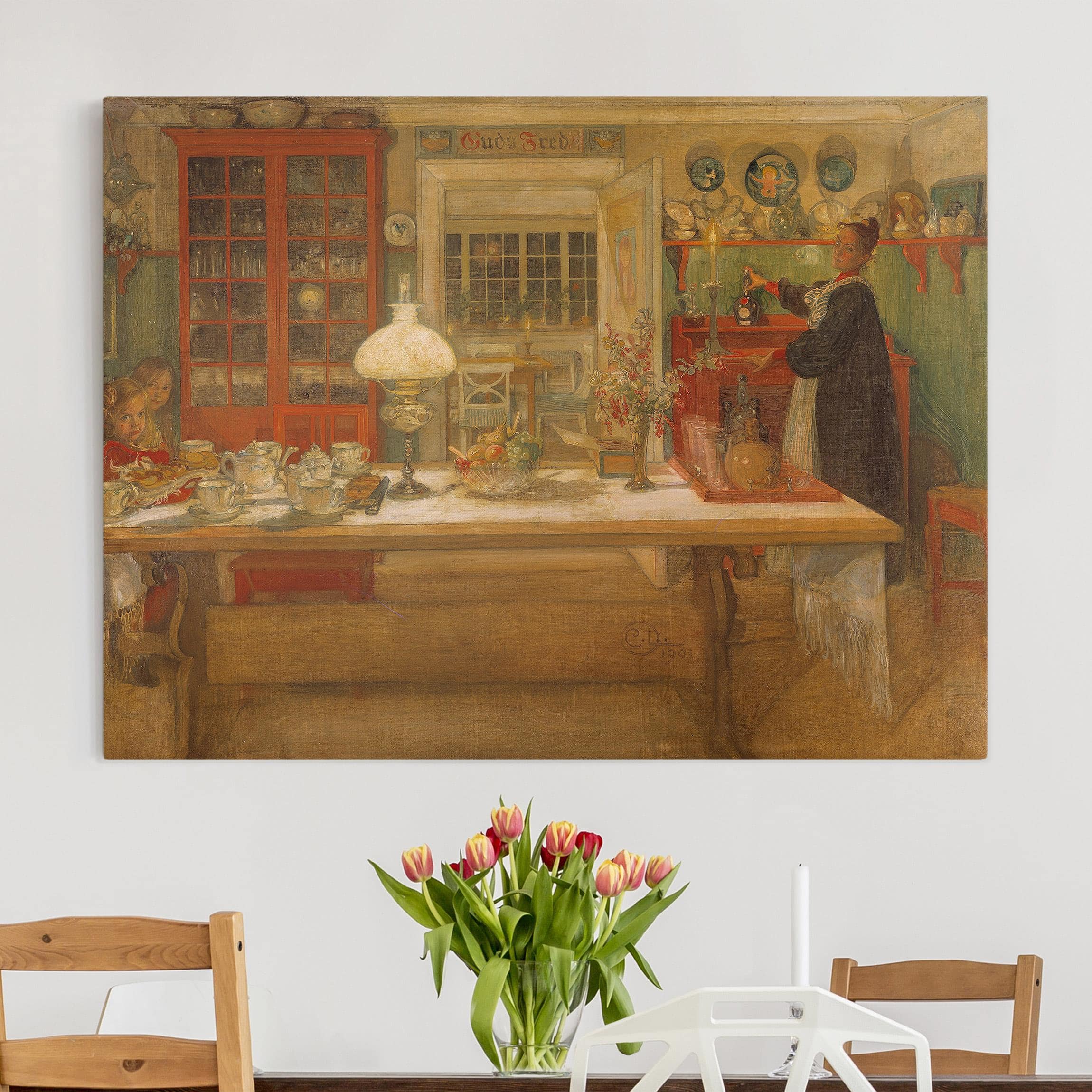 Leinwandbild - Querformat Carl Larsson - Vorbereitungen zu einem Spiel