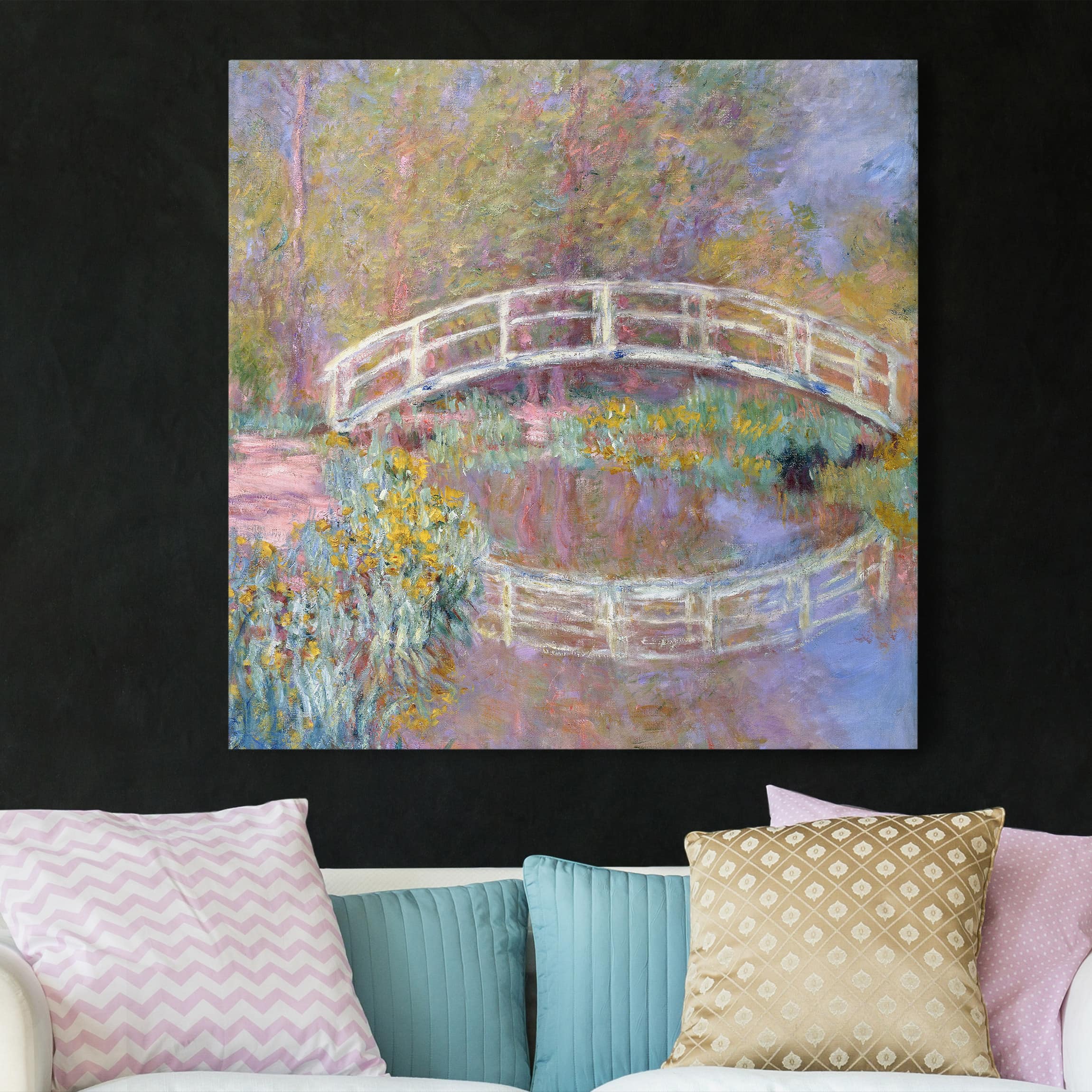 Leinwandbild - Quadrat Claude Monet - Brücke Monets Garten