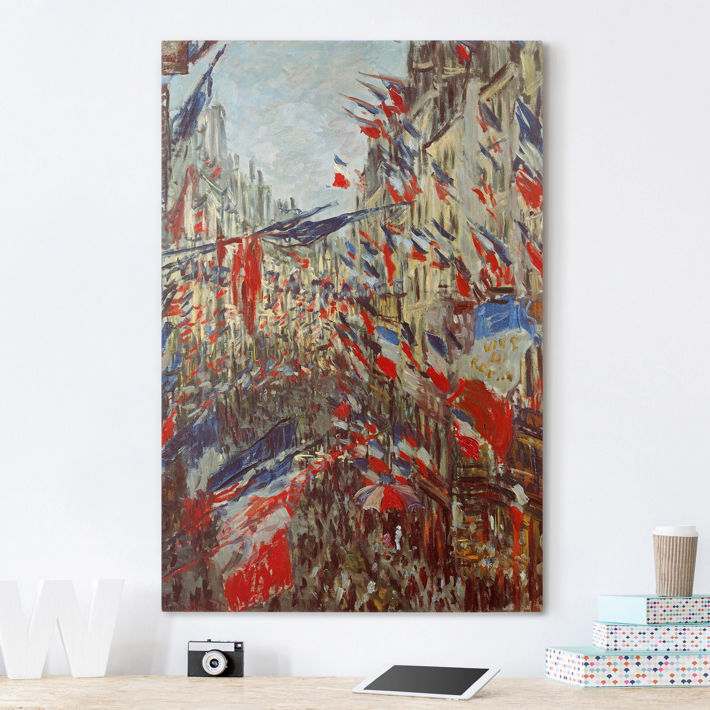 Leinwandbild Kunstdruck - Hochformat Claude Monet - Straße im Flaggenschmuck