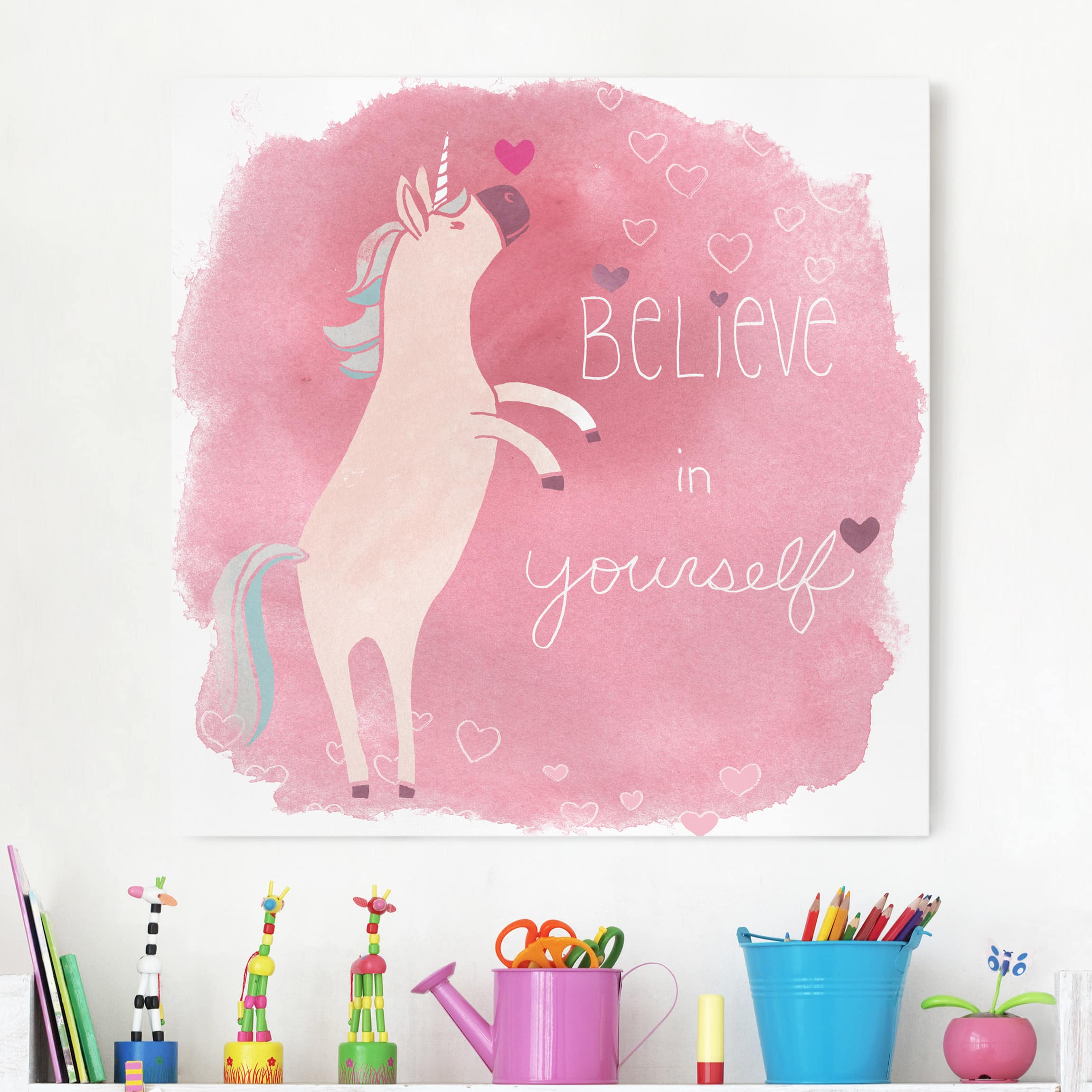 Leinwandbild Tiere Einhorn-Truppe - Believe