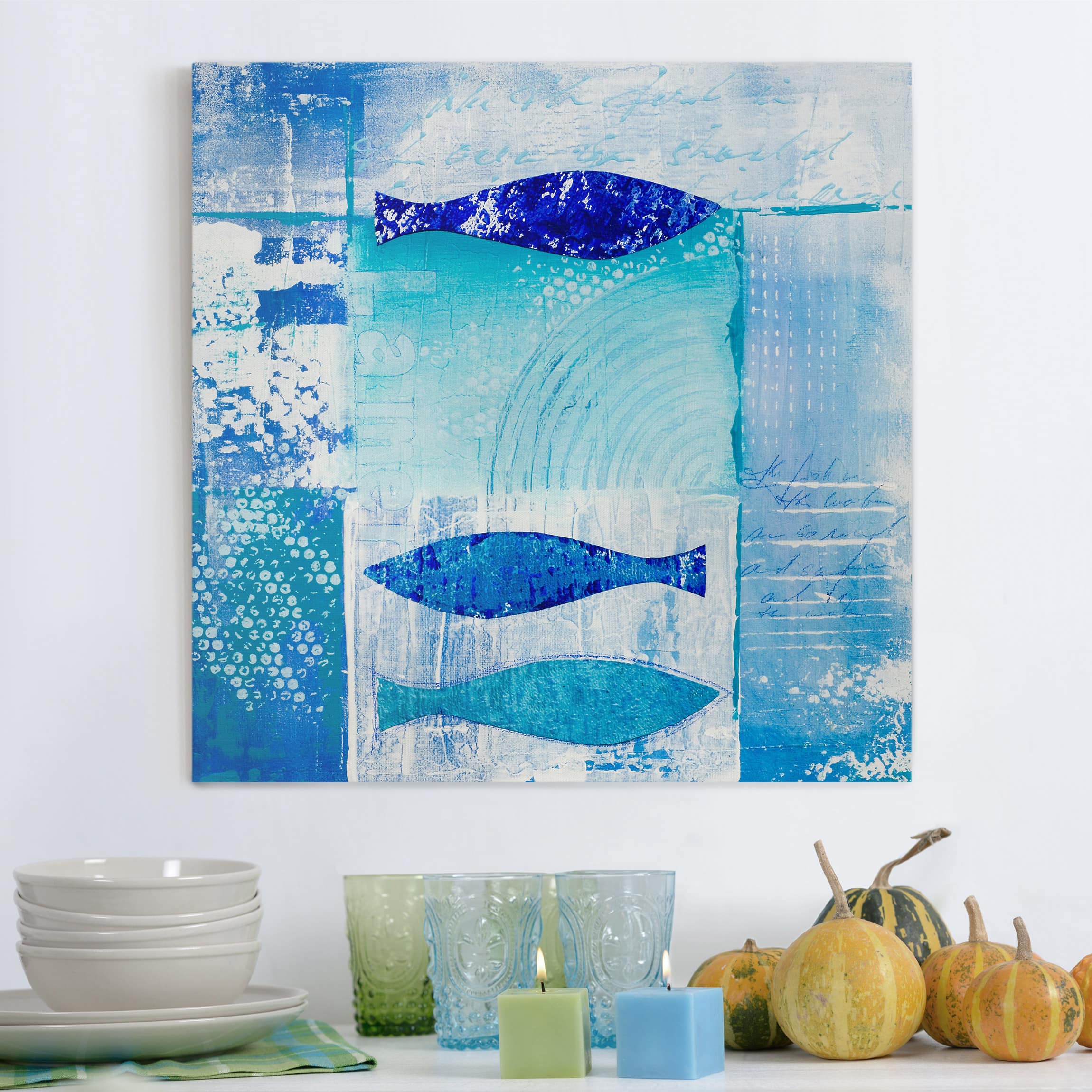Leinwandbild - Quadrat Fish in the Blue