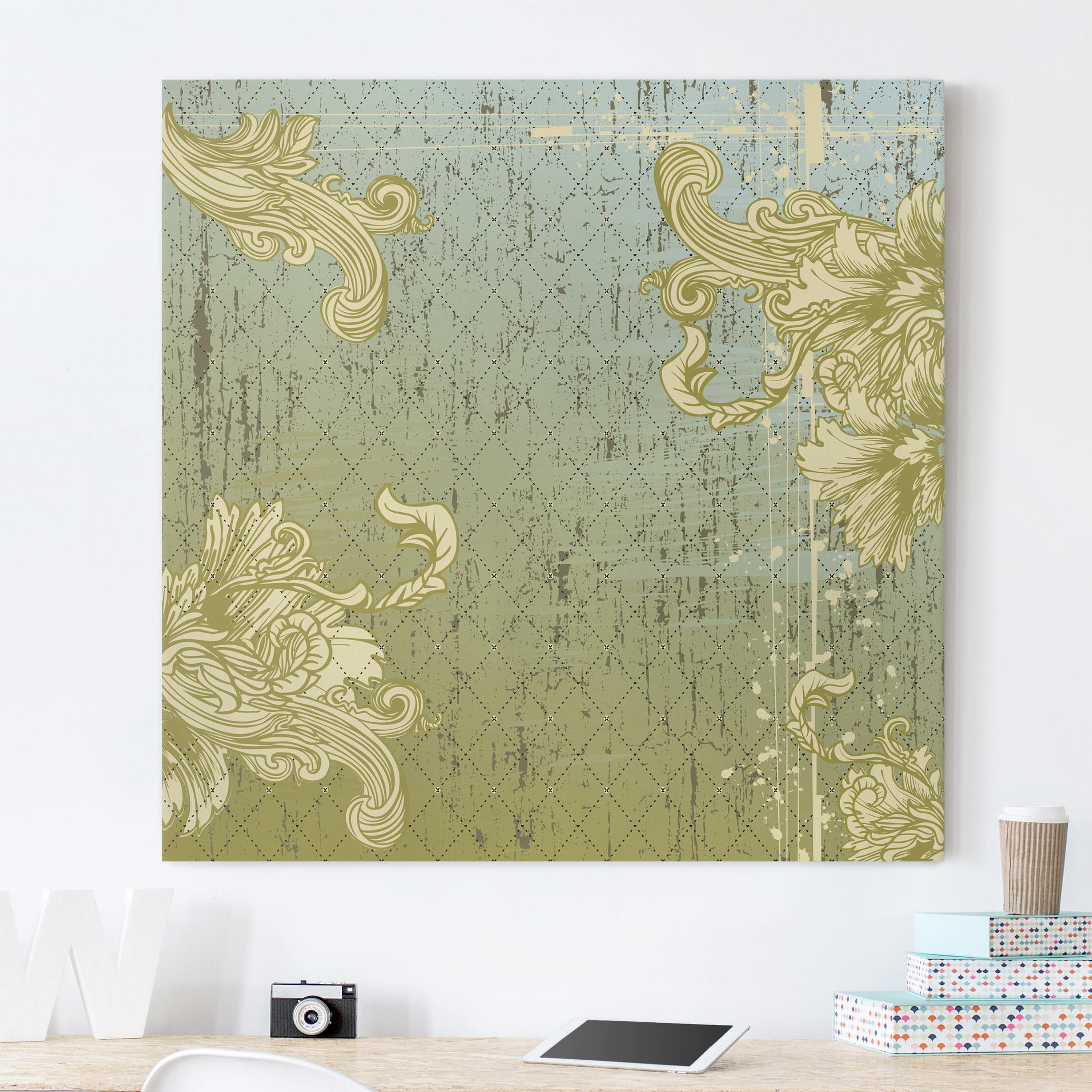 Leinwandbild - Quadrat Floraler Barock