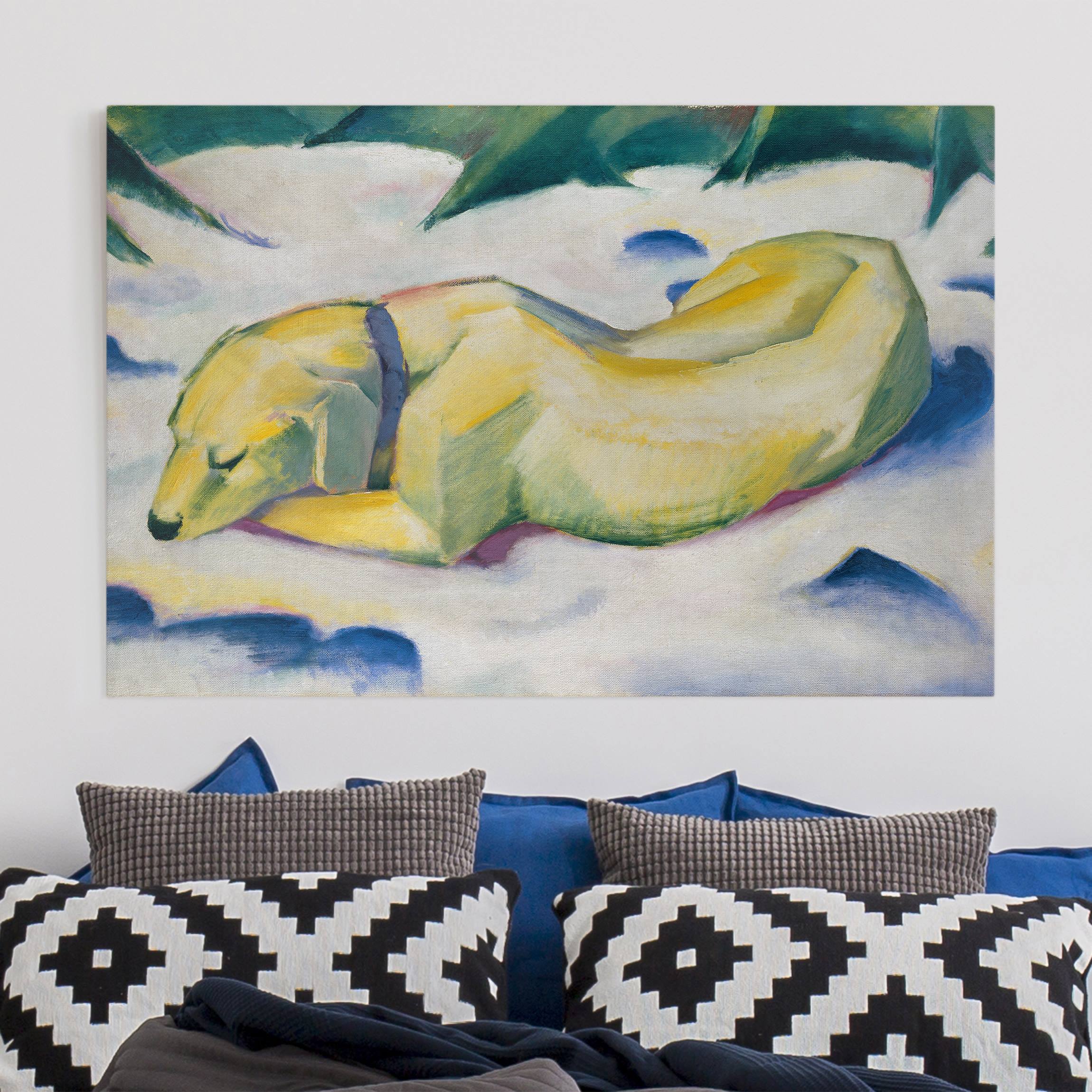 Leinwandbild - Querformat Franz Marc - Liegender Hund