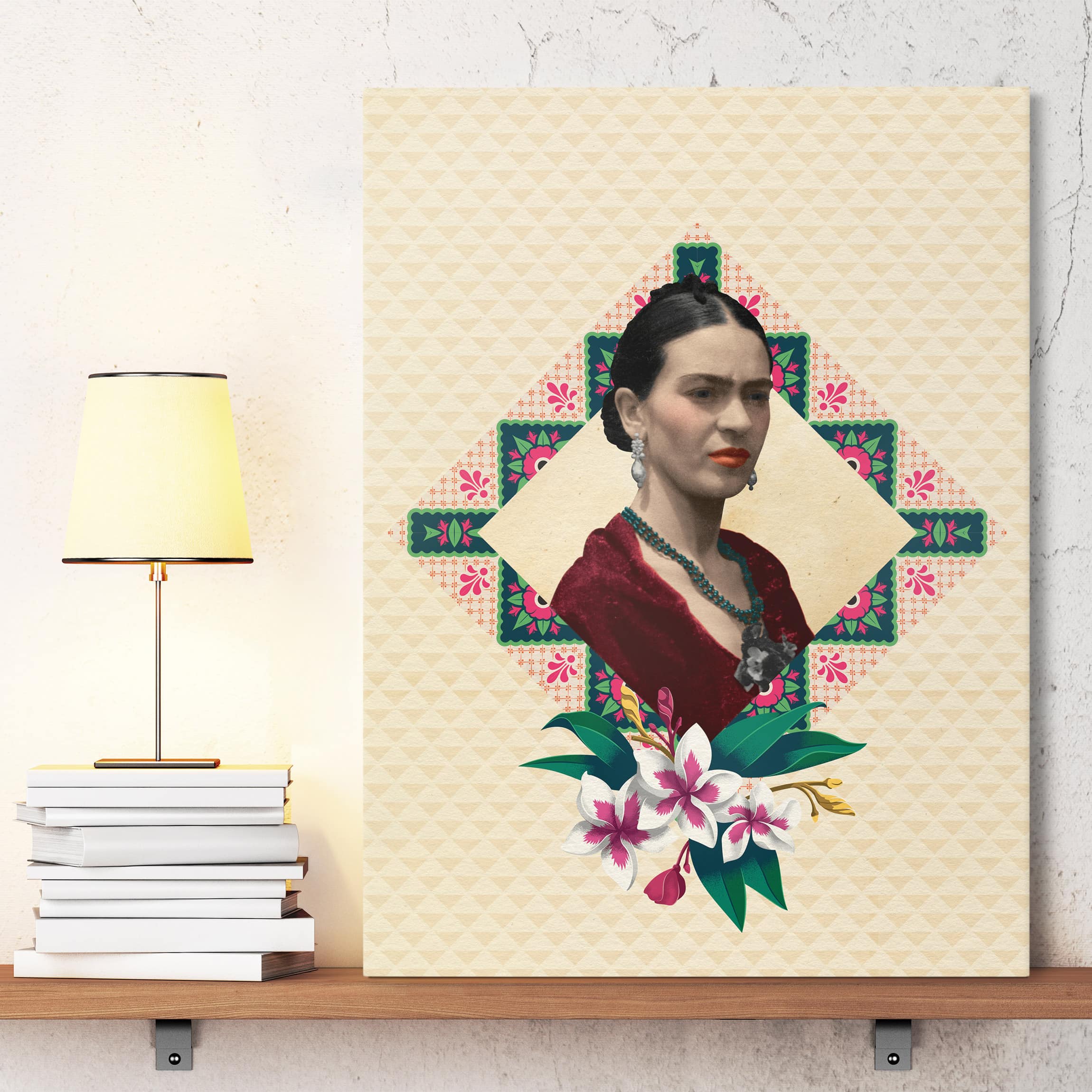 Leinwandbild - Hochformat Frida Kahlo - Blumen und Geometrie