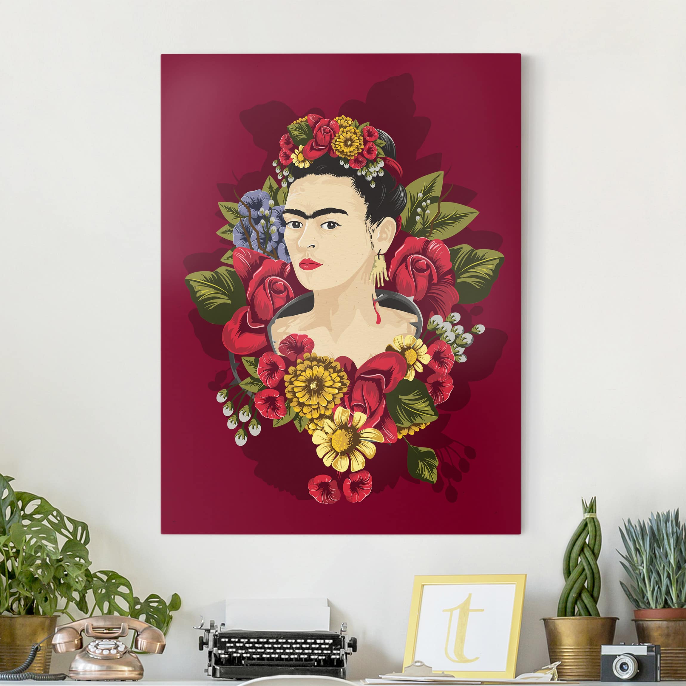 Leinwandbild - Hochformat Frida Kahlo - Rosen